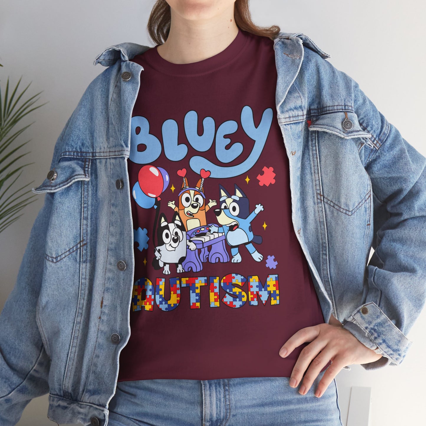 Bluey Autism Puzzle-Pattern T-Shirt
