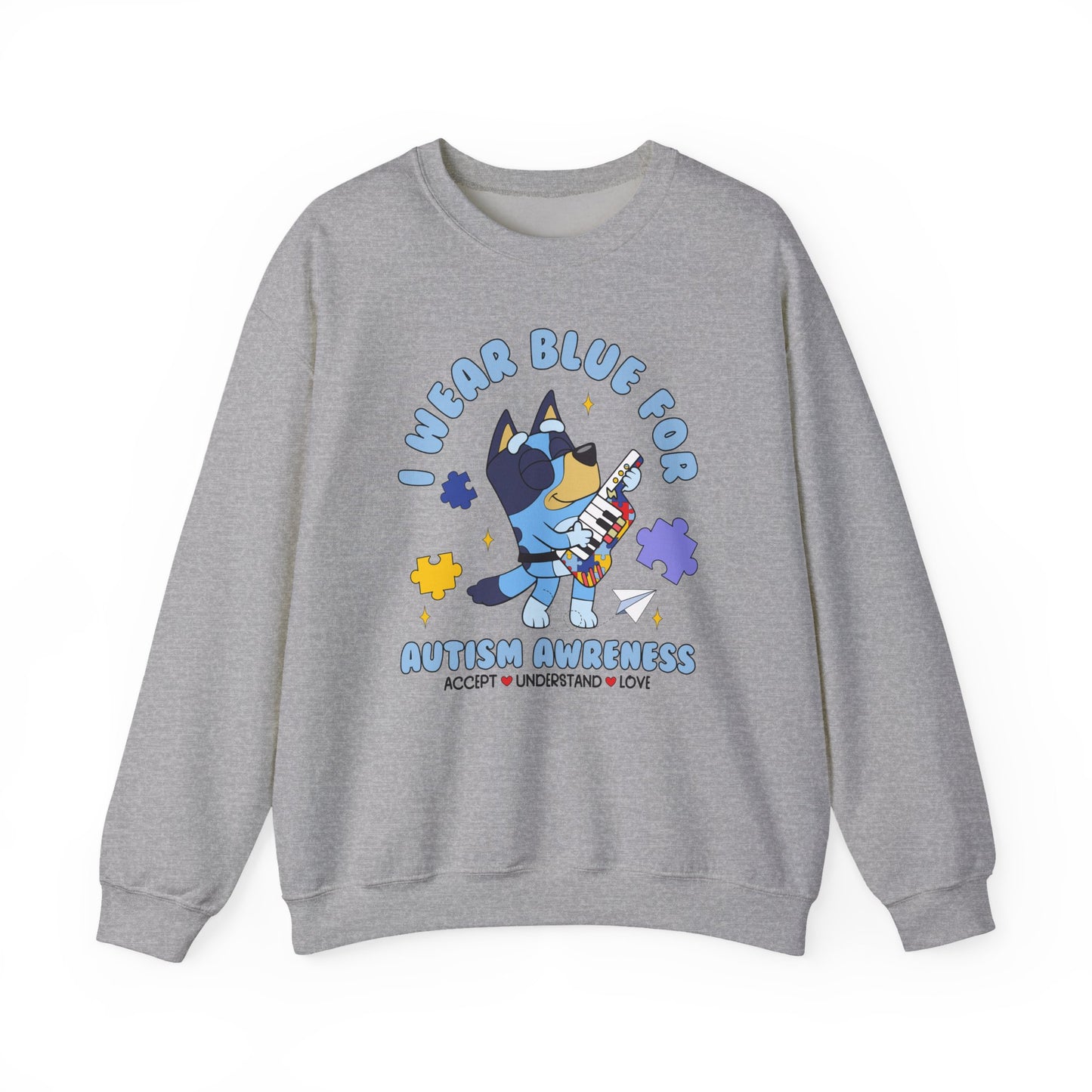 Autism Awareness Crewneck — "I Wear Blue for Autism Awareness" Sweatshirt