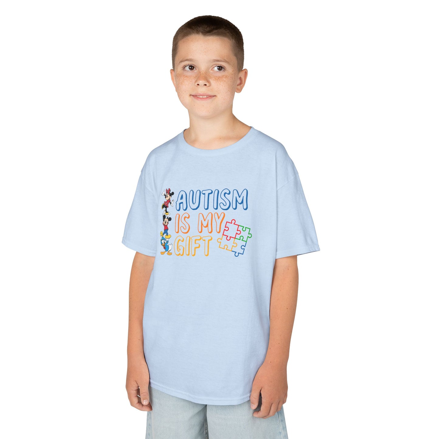Kids Tee — "Autism Is My Gift" Colorful Puzzle Piece Design