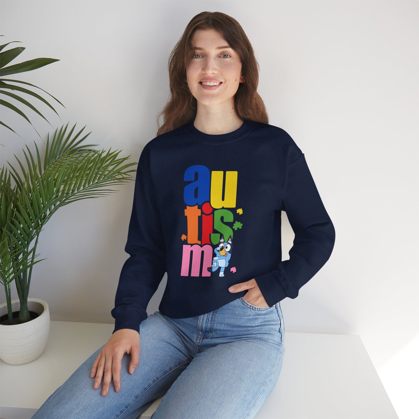 Autism Awareness Crewneck Sweatshirt — Colorful "autism" Design