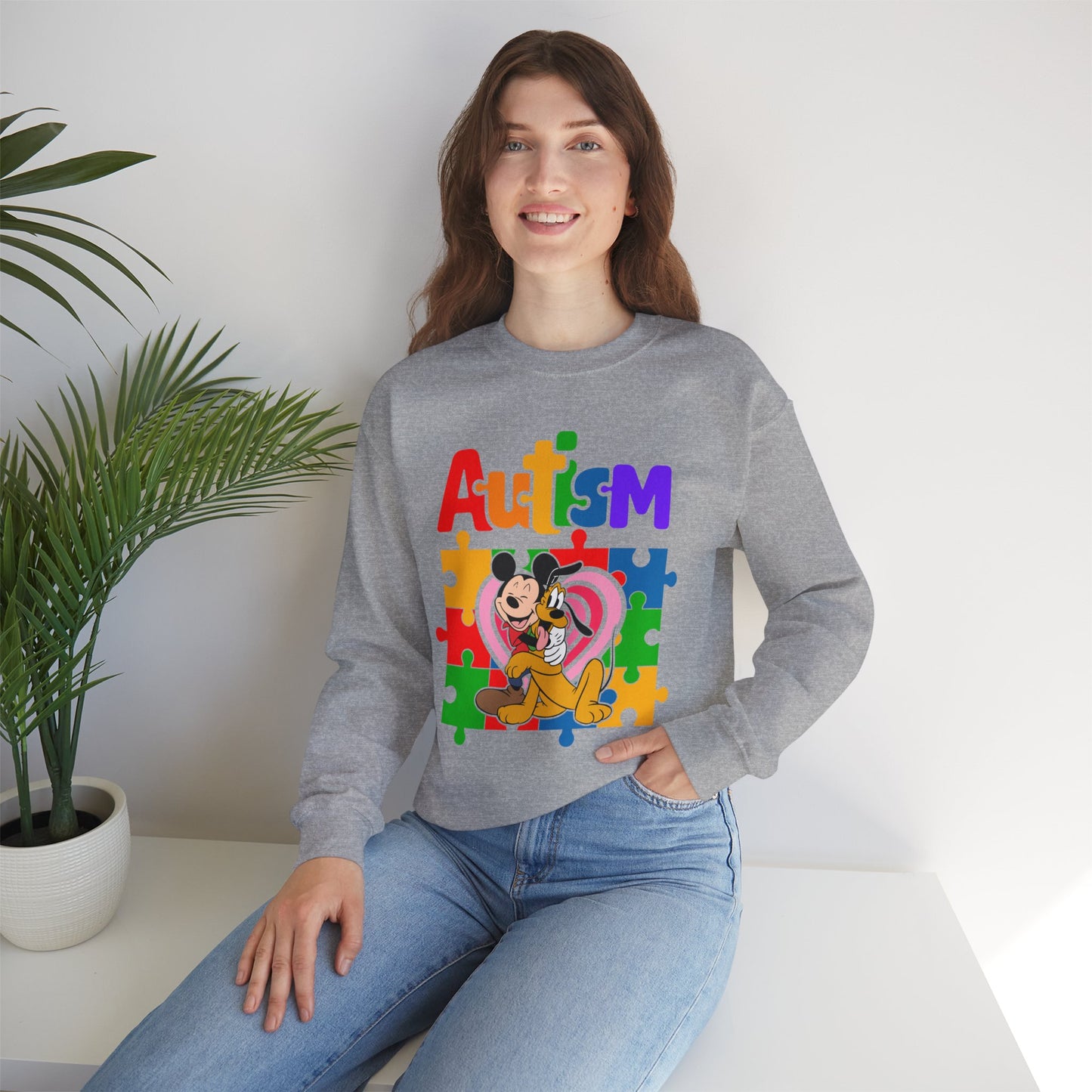 Autism Puzzle Heart Crewneck Sweatshirt — Support Awareness Graphic Sweatshirt