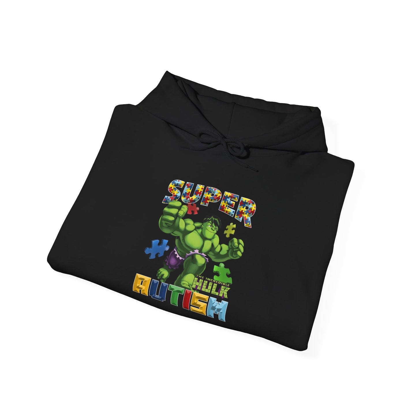 Autism Superhero Hoodie — "Super 4 Autism" Puzzle-Pattern Support Pullover