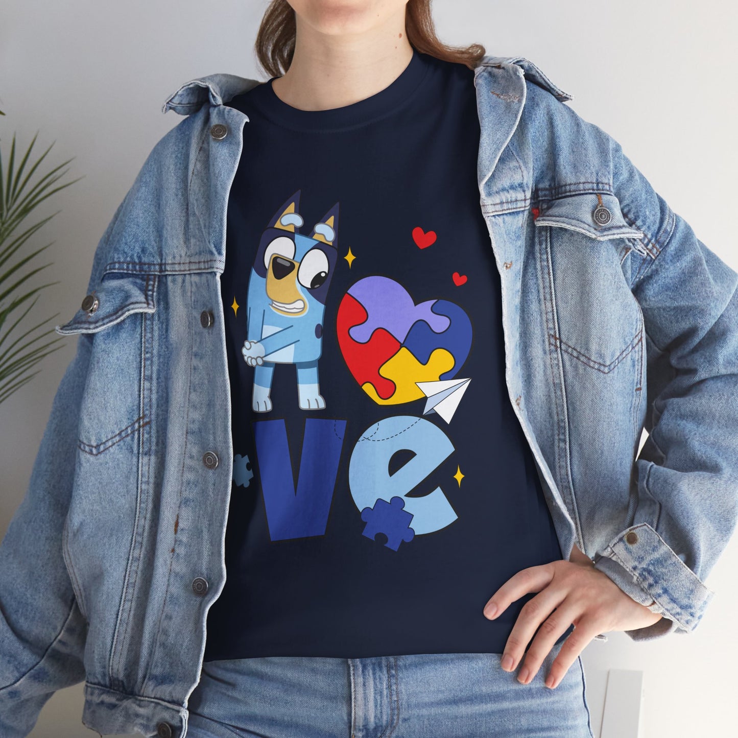 Autism Awareness Love Tee - Puzzle Heart & Cartoon Character T-Shirt