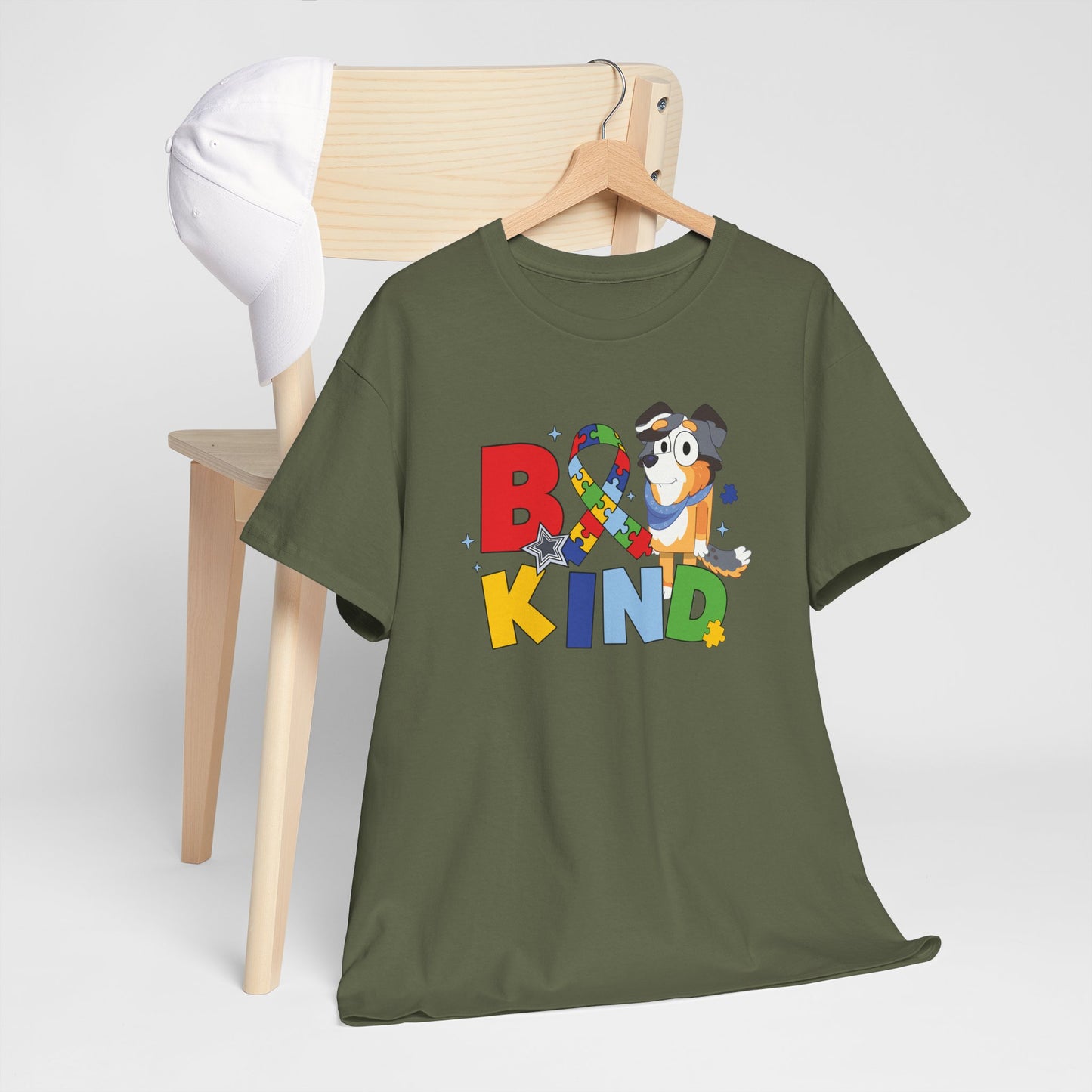 Be Kind Bluey Family T-Shirt — Colorful Rainbow Letters with Cute Design
