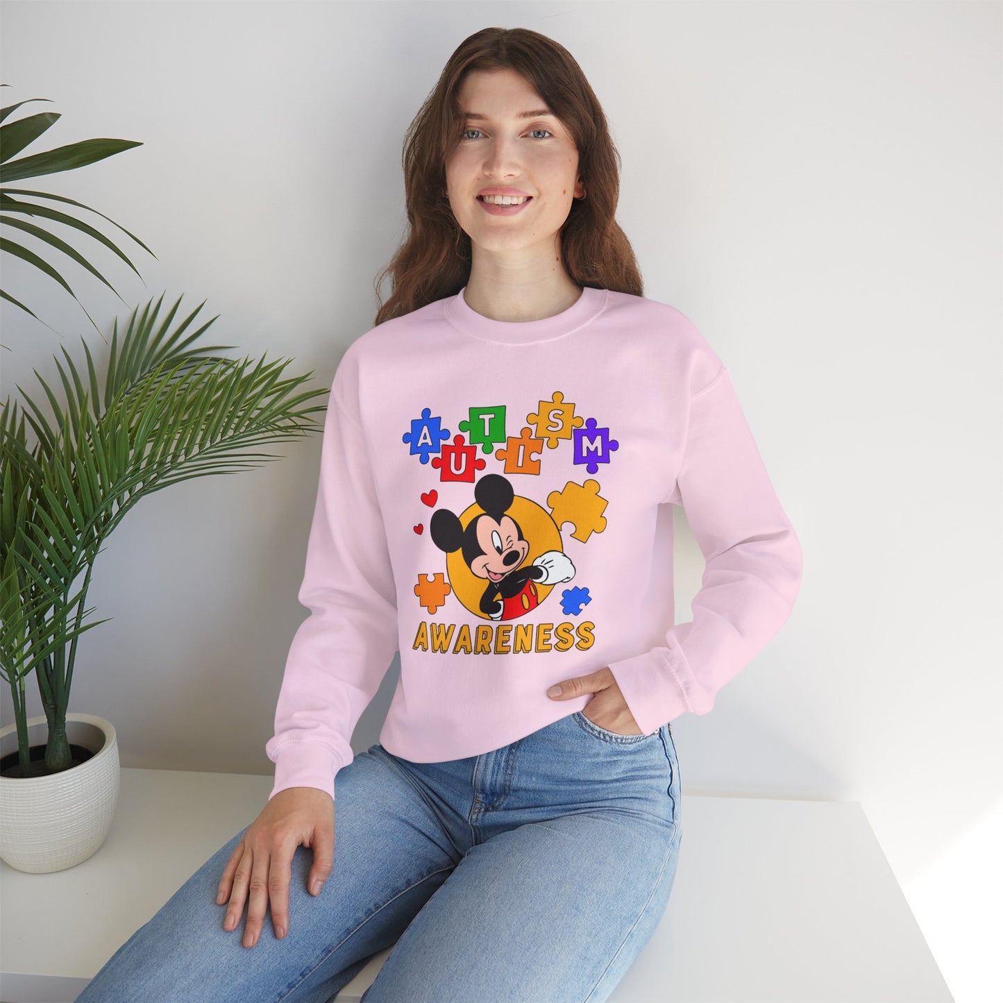 Autism Awareness Crewneck Sweatshirt — Puzzle Heart Character Design
