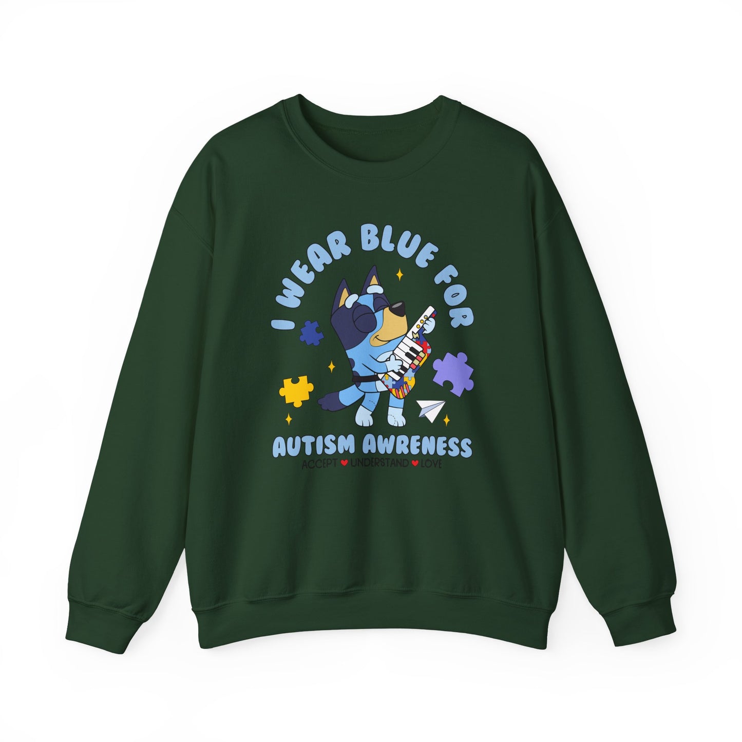 Autism Awareness Crewneck — "I Wear Blue for Autism Awareness" Sweatshirt