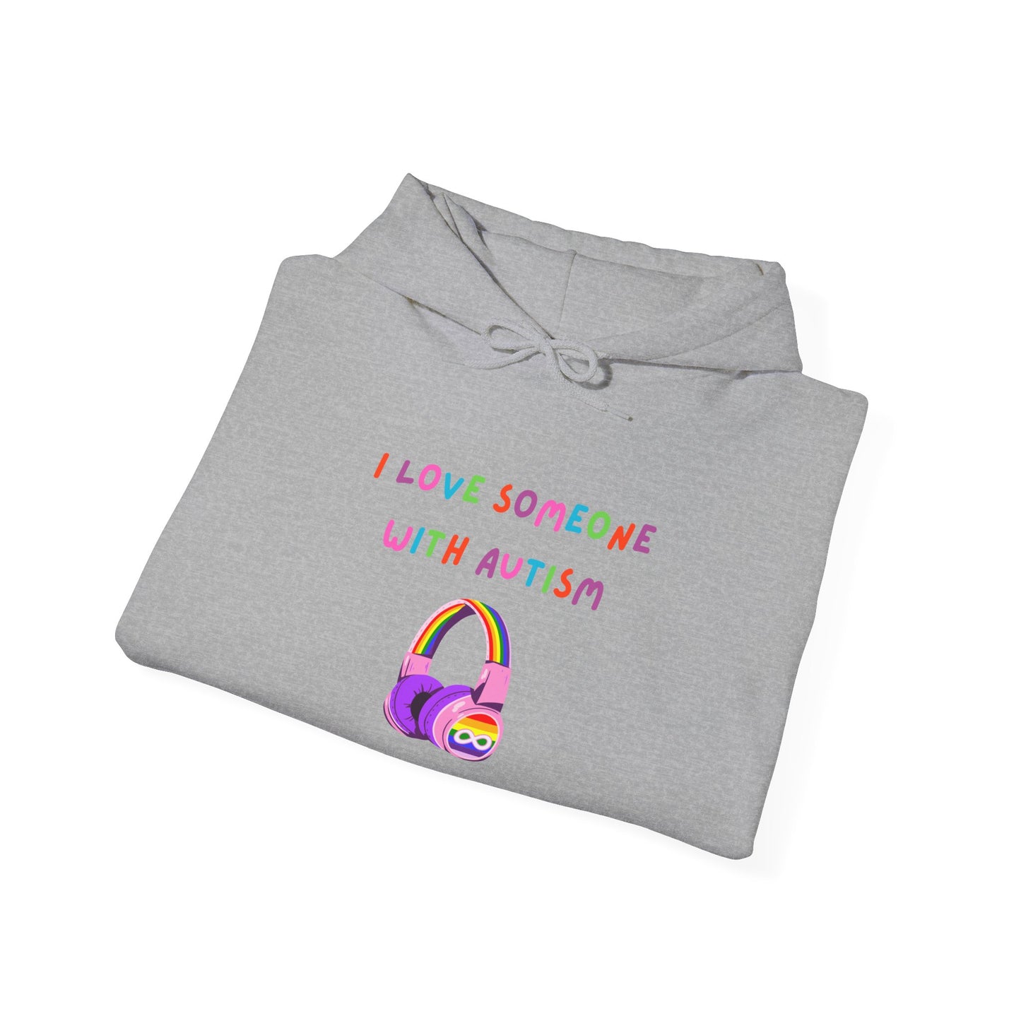 Autism Support Hoodie — "I Love Someone With Autism" Colorful Headphones Design