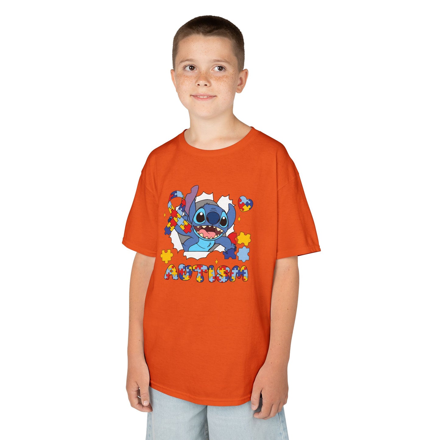 Kids Tee — Cute Stitch Autism Puzzle Heart Design