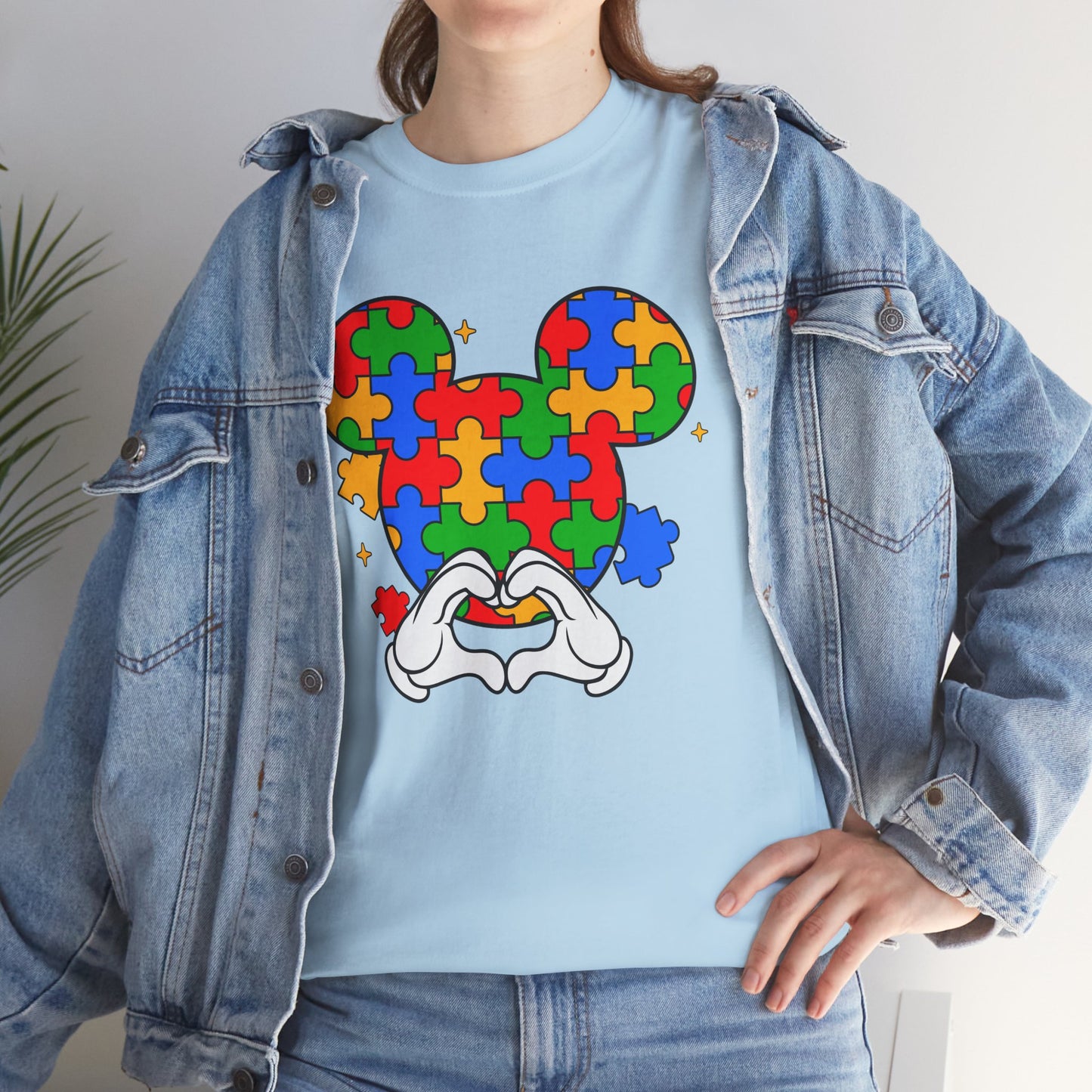 Autism Puzzle Mickey Ears T-Shirt — Colorful Puzzle Piece Heart Tee