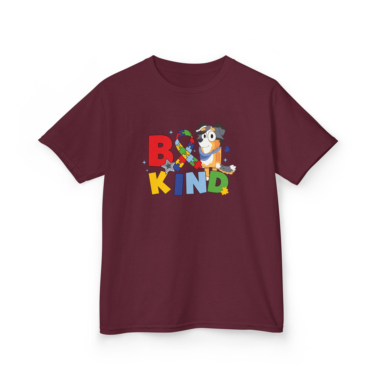 Kids Tee — "Be Kind" Colorful Autism Awareness Ribbon Design