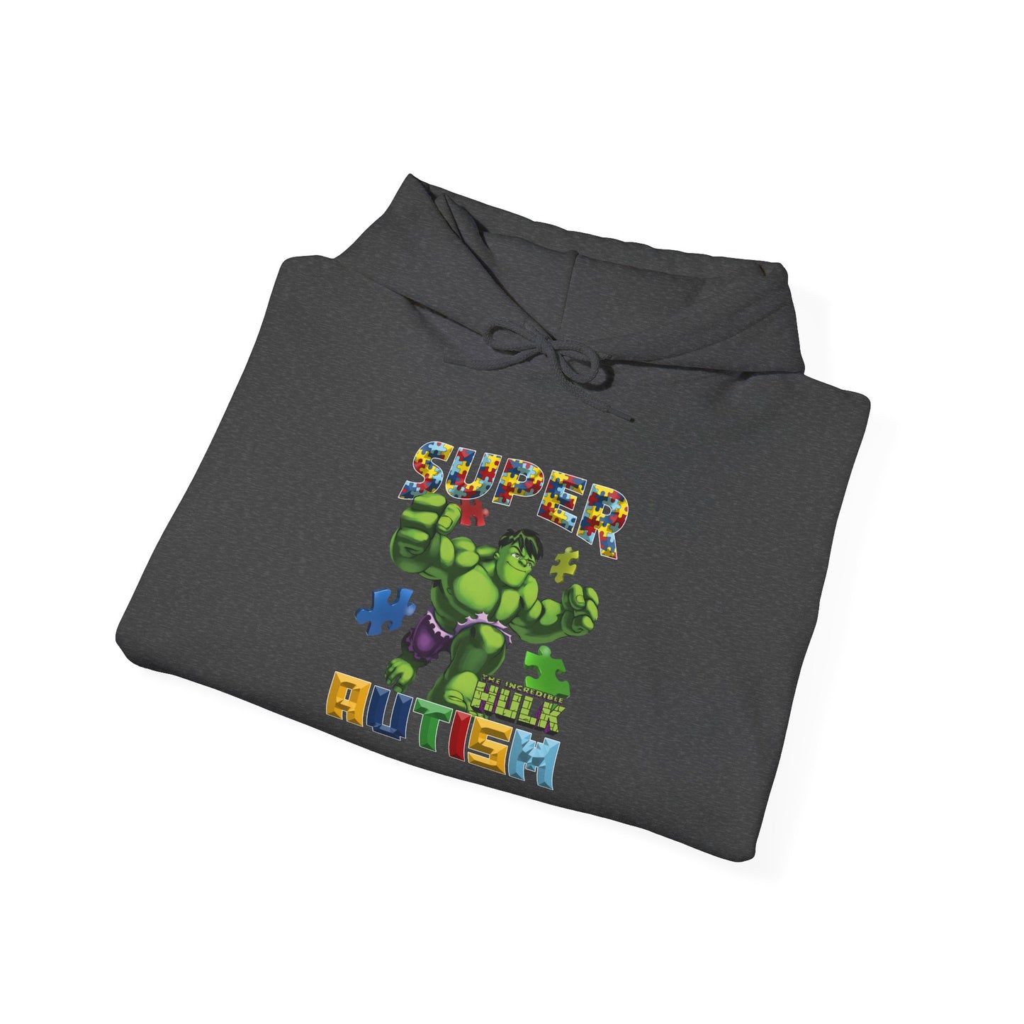 Autism Superhero Hoodie — "Super 4 Autism" Puzzle-Pattern Support Pullover