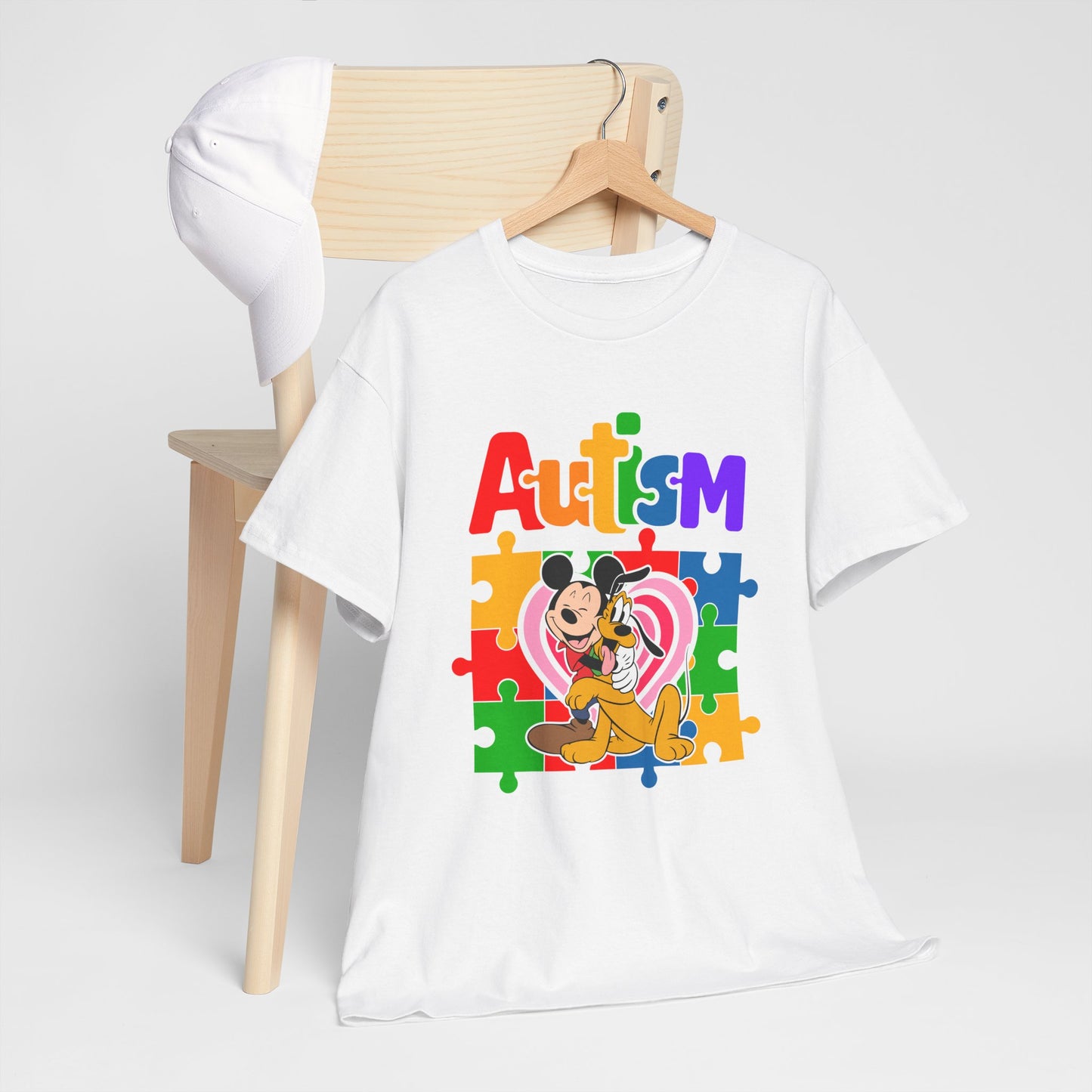 Autism Awareness Puzzle Heart T-Shirt — Colorful Mickey Support Tee