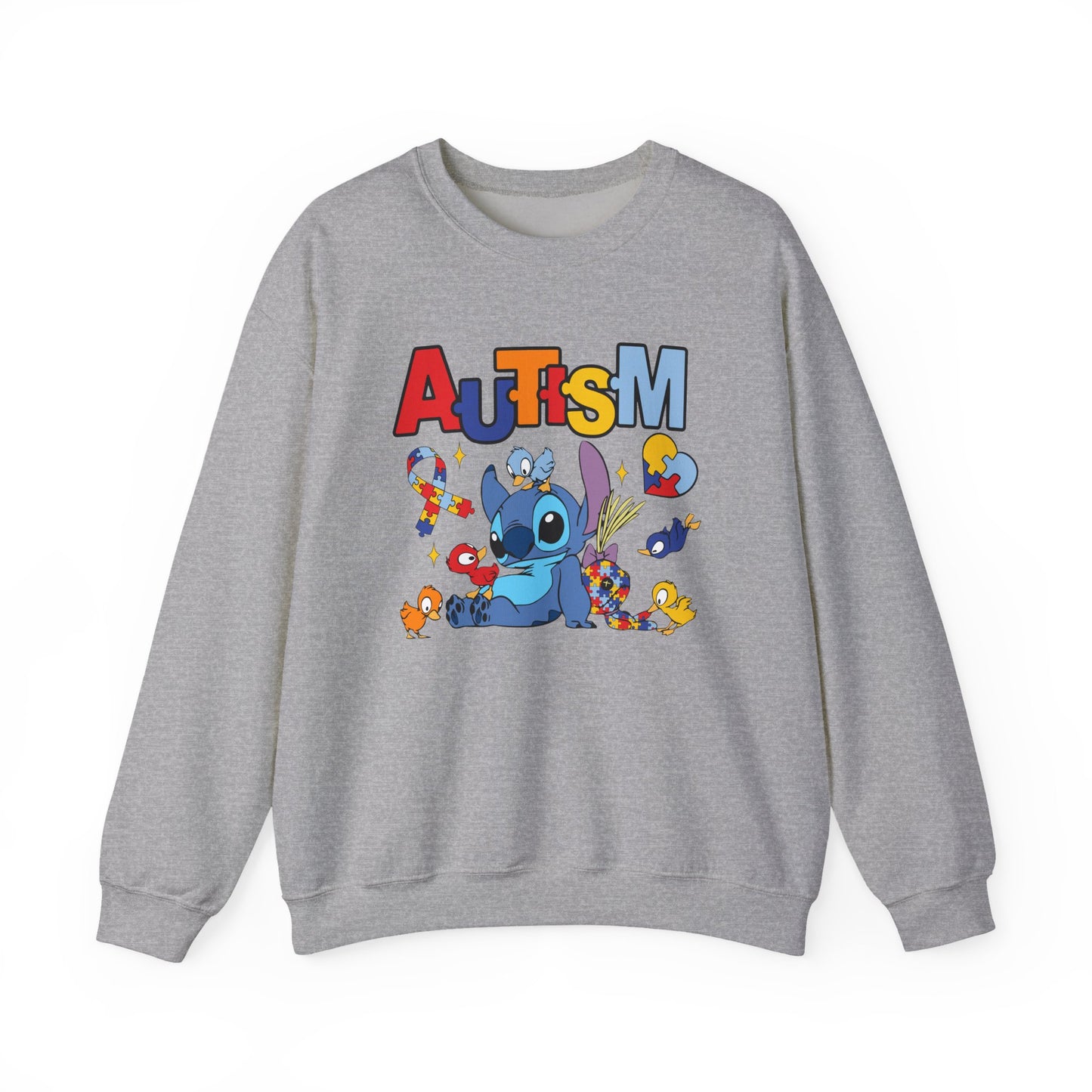 Autism Awareness Crewneck Sweatshirt — Colorful Puzzle Ribbon Stitch-Inspired Design