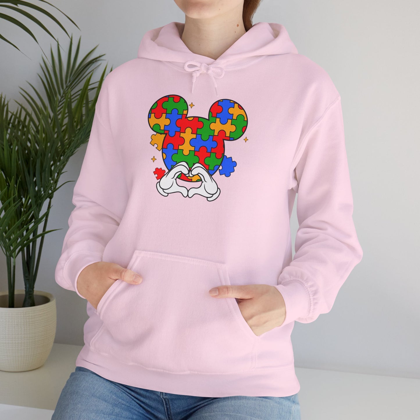 Autism Puzzle Mouse Hoodie — Colorful Puzzle Piece Mickey Silhouette Sweatshirt
