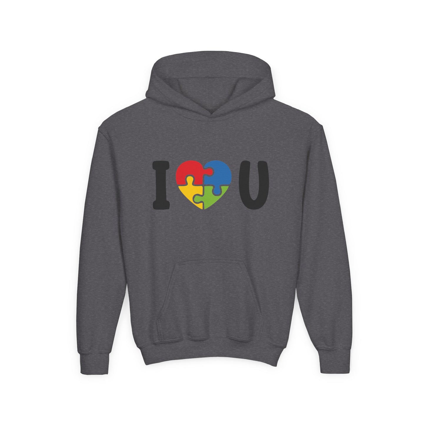 Colorful I  U Puzzle Heart Youth Hoodie