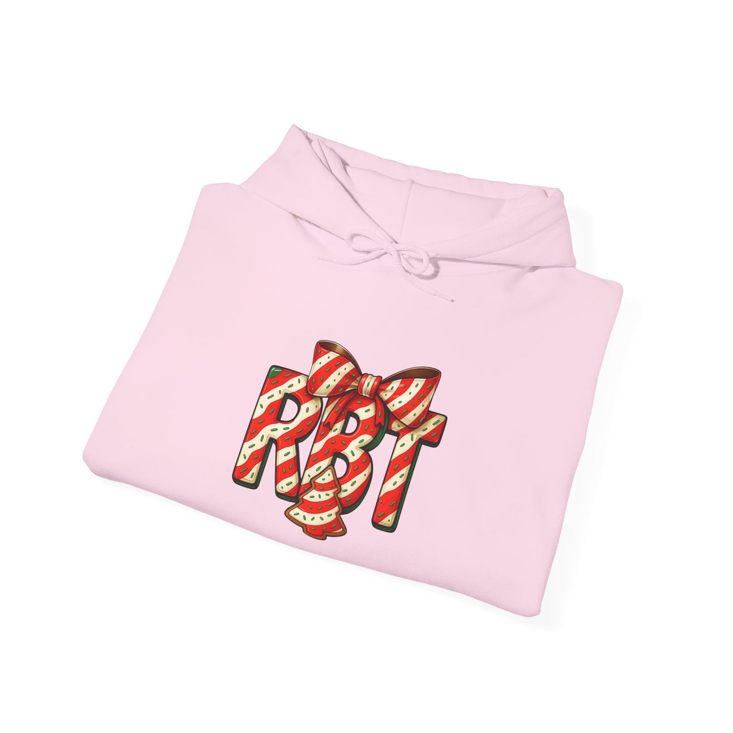 Lil Debbie 'RBT' Tree Cake Holiday Graphic Hoodie — Festive Red Striped Bow Holiday Sweatshirt