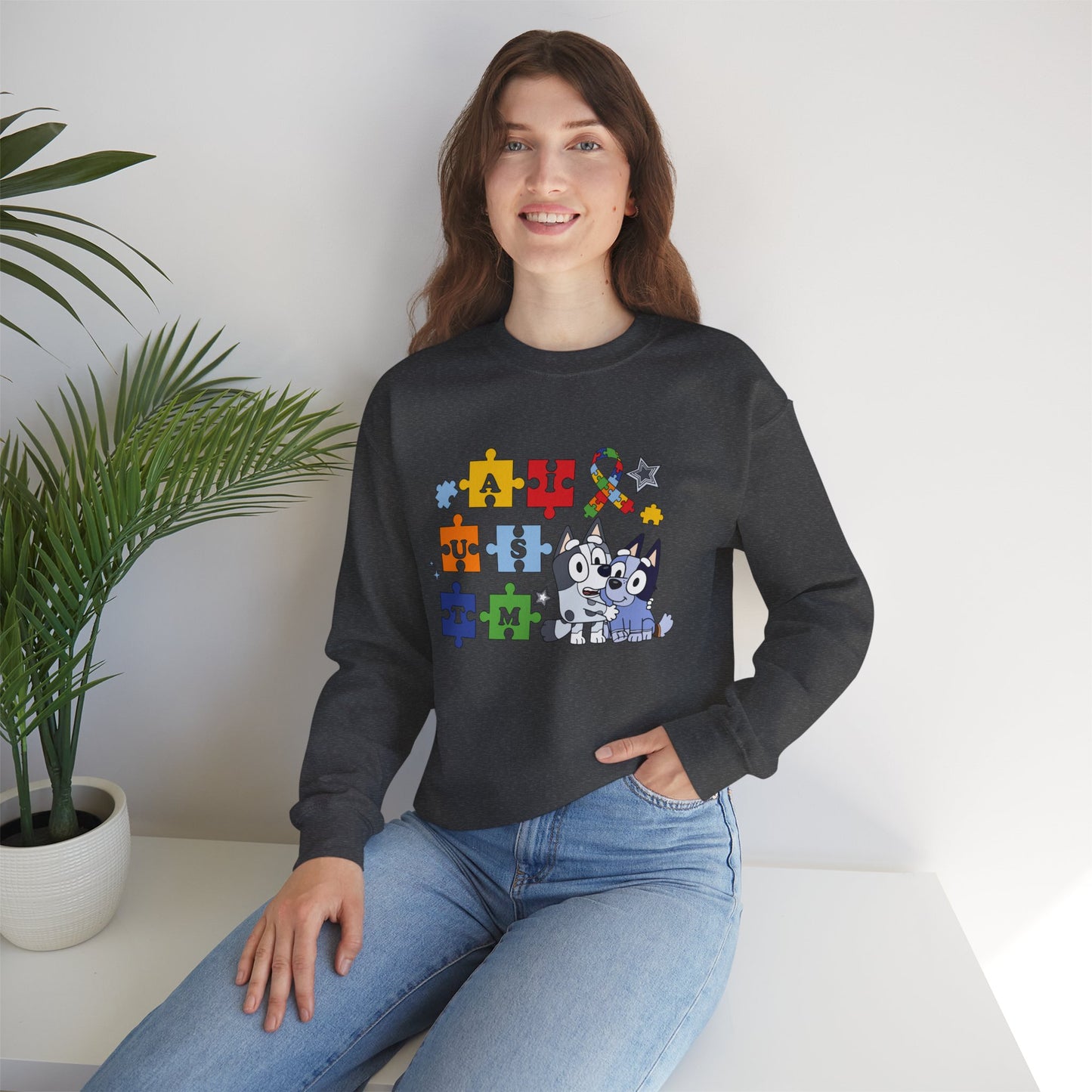 Autism Puzzle Paw Crewneck Sweatshirt — Bluey-Inspired Support Tee