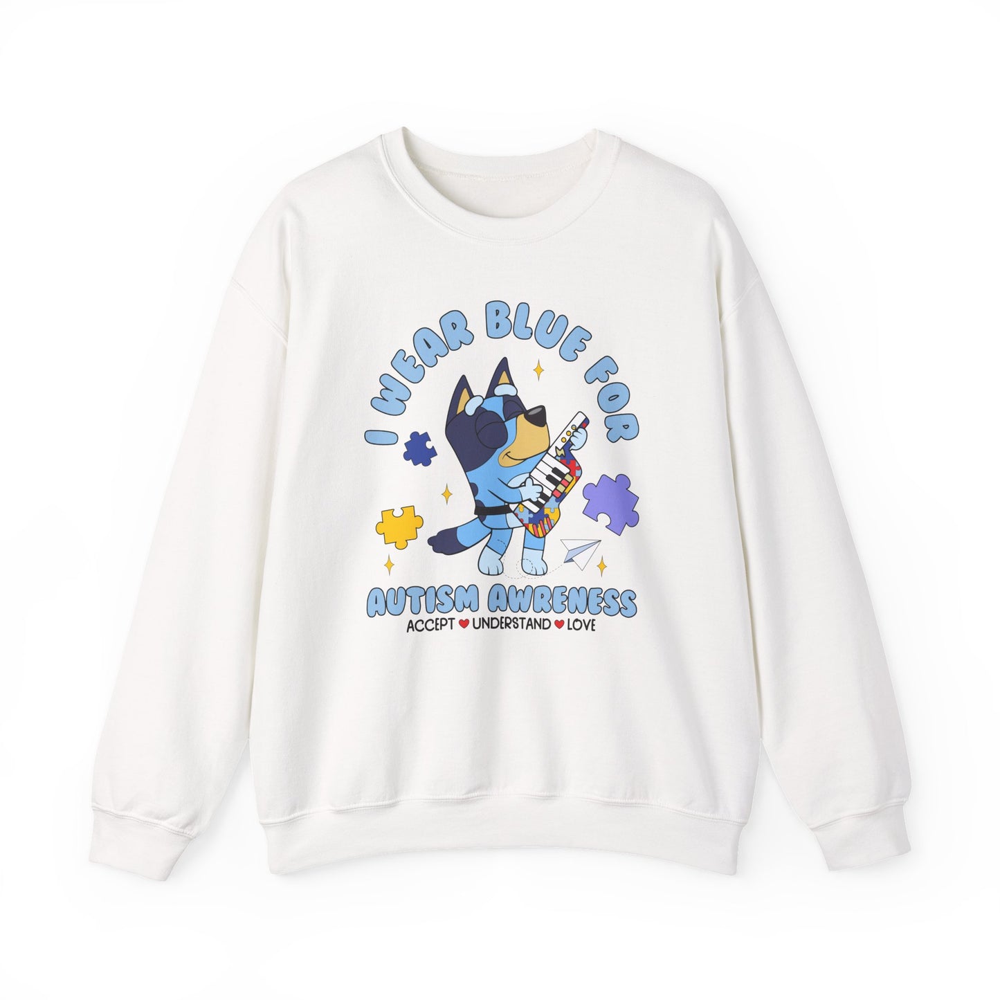 Autism Awareness Crewneck — "I Wear Blue for Autism Awareness" Sweatshirt