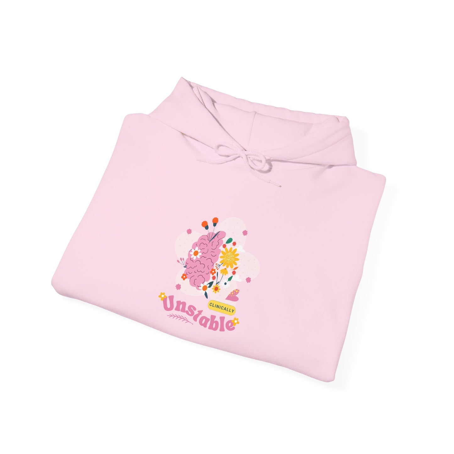 Unstable Cute Pastel Character Hoodie — Kawaii Pink Floral Graphic Sweatshirt