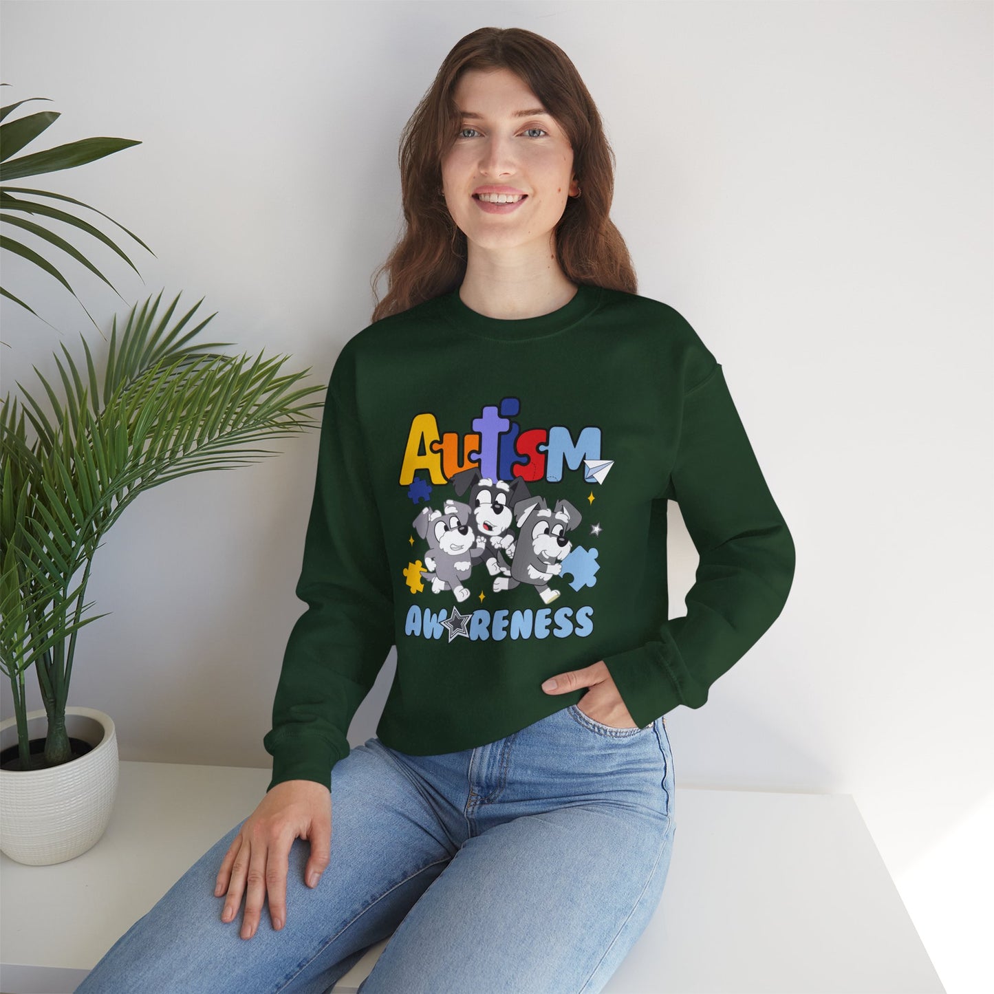 Autism Awareness Crewneck Sweatshirt – Colorful Puzzle Piece Design
