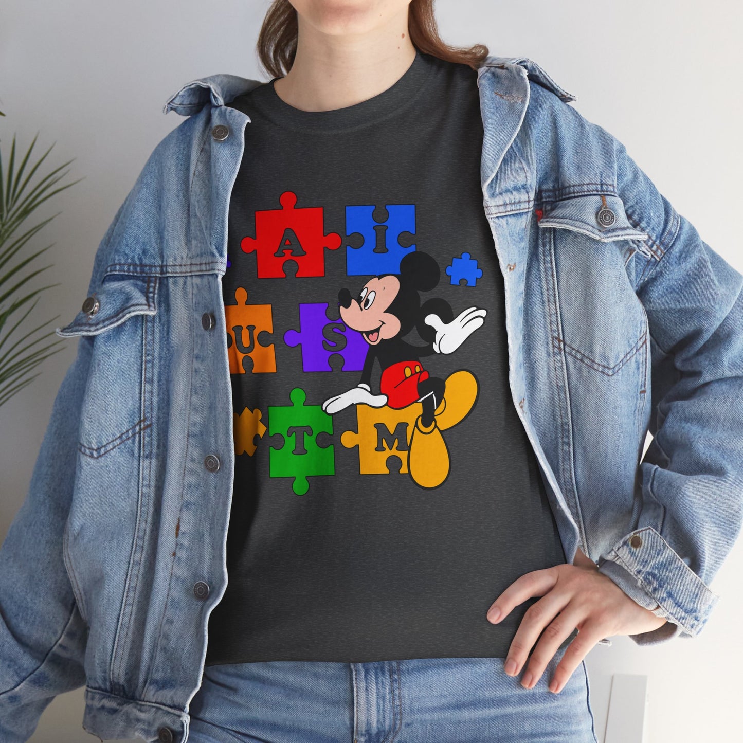 Autism Puzzle Mickey T-Shirt — Colorful Puzzle Pieces "AUTISM" Design