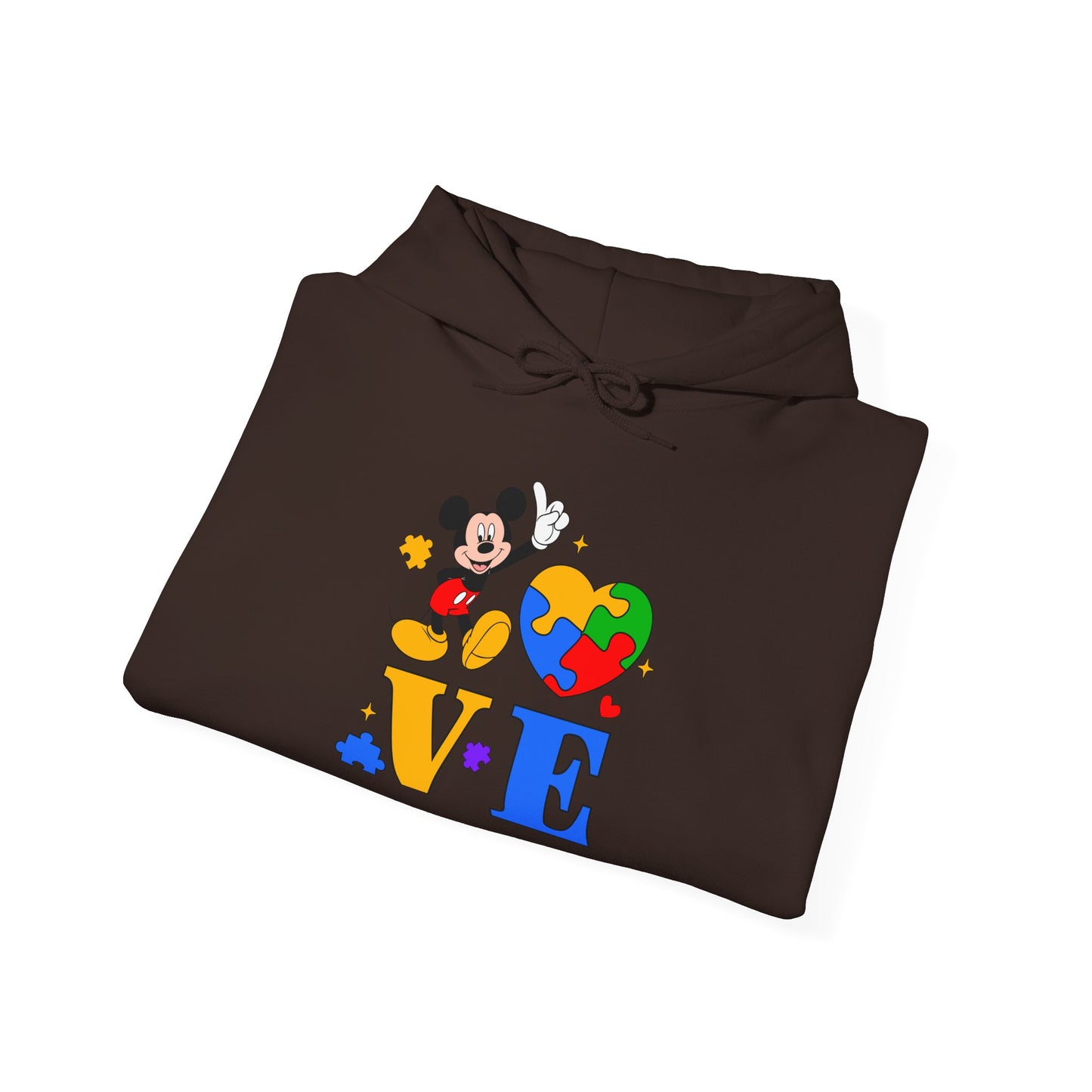 Love Autism Puzzle Heart Hoodie — Mickey Mouse Autism Awareness Sweatshirt