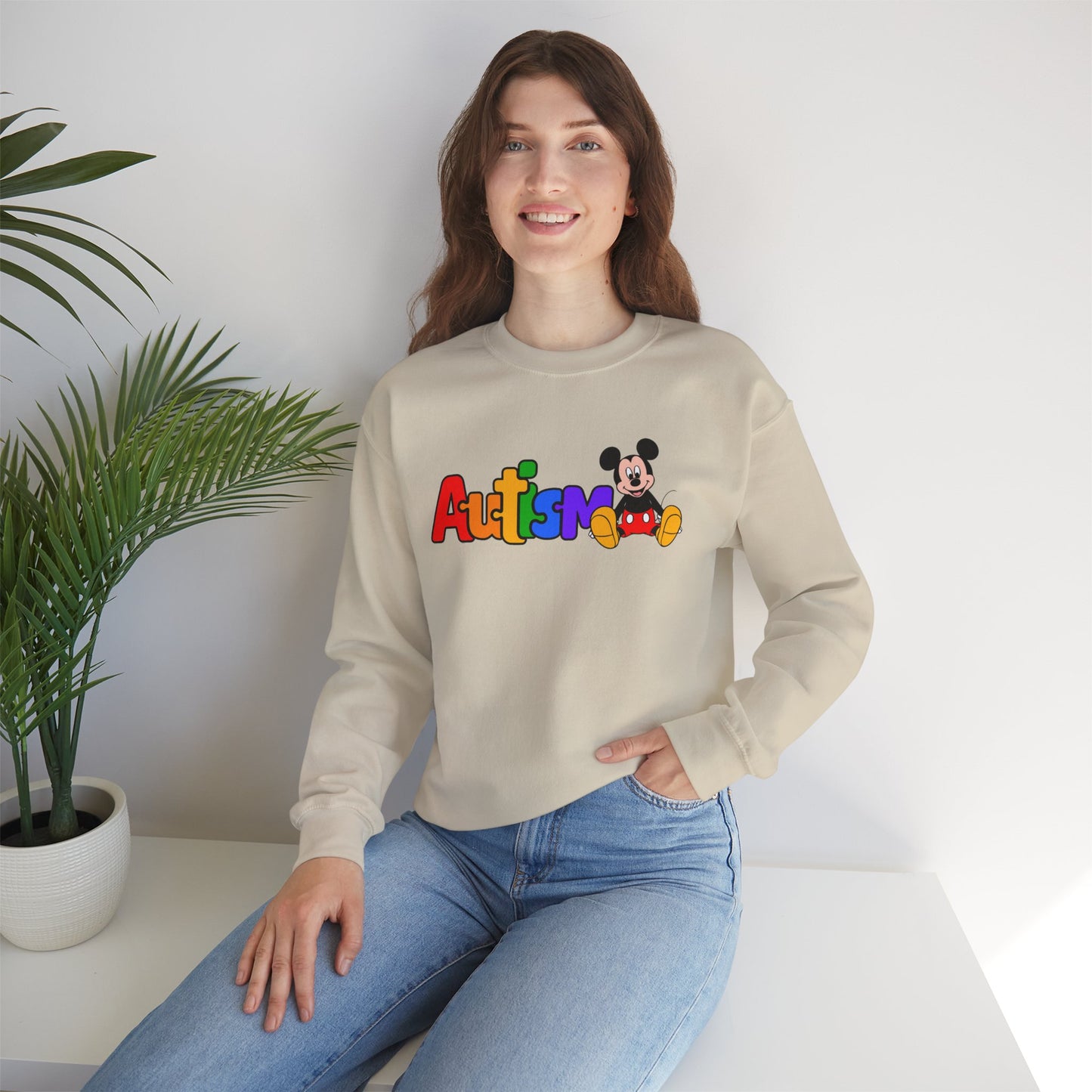 Autism Pride Crewneck Sweatshirt — Colorful Puzzle Text Design