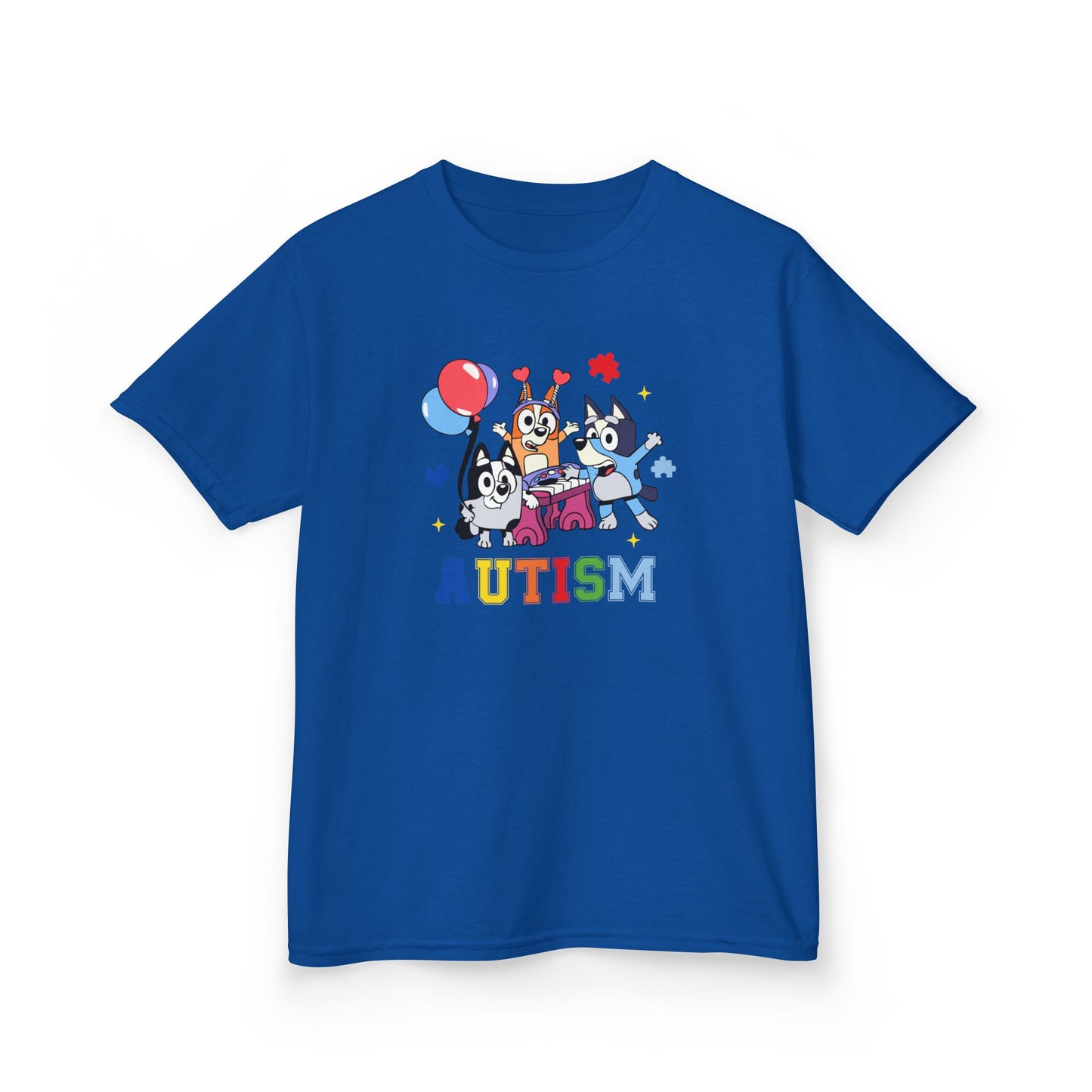 Kids Tee — Colorful 'AUTISM' Paw & Balloon Celebration Design