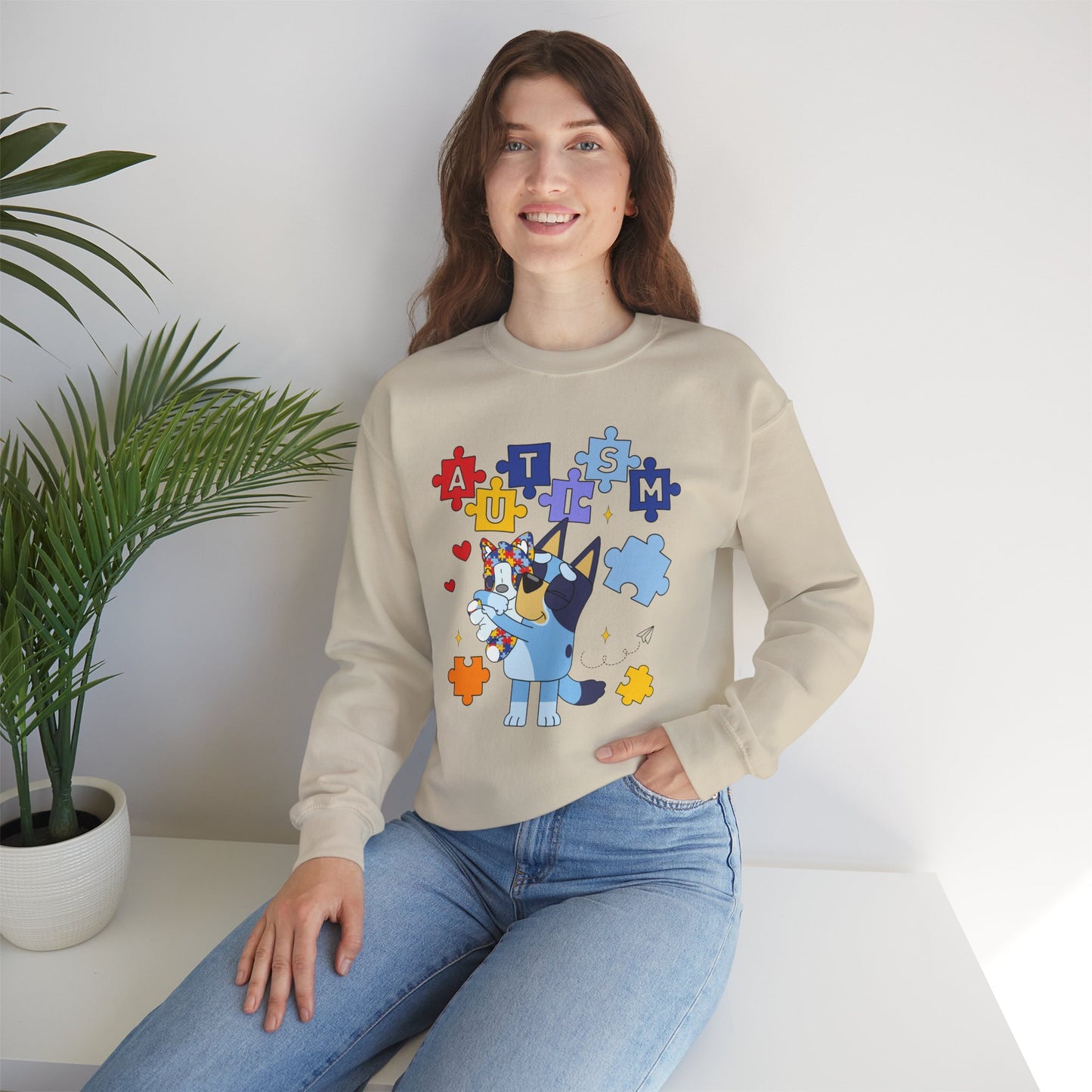 Autism Awareness Puzzle Bluey Paw Crewneck Sweatshirt