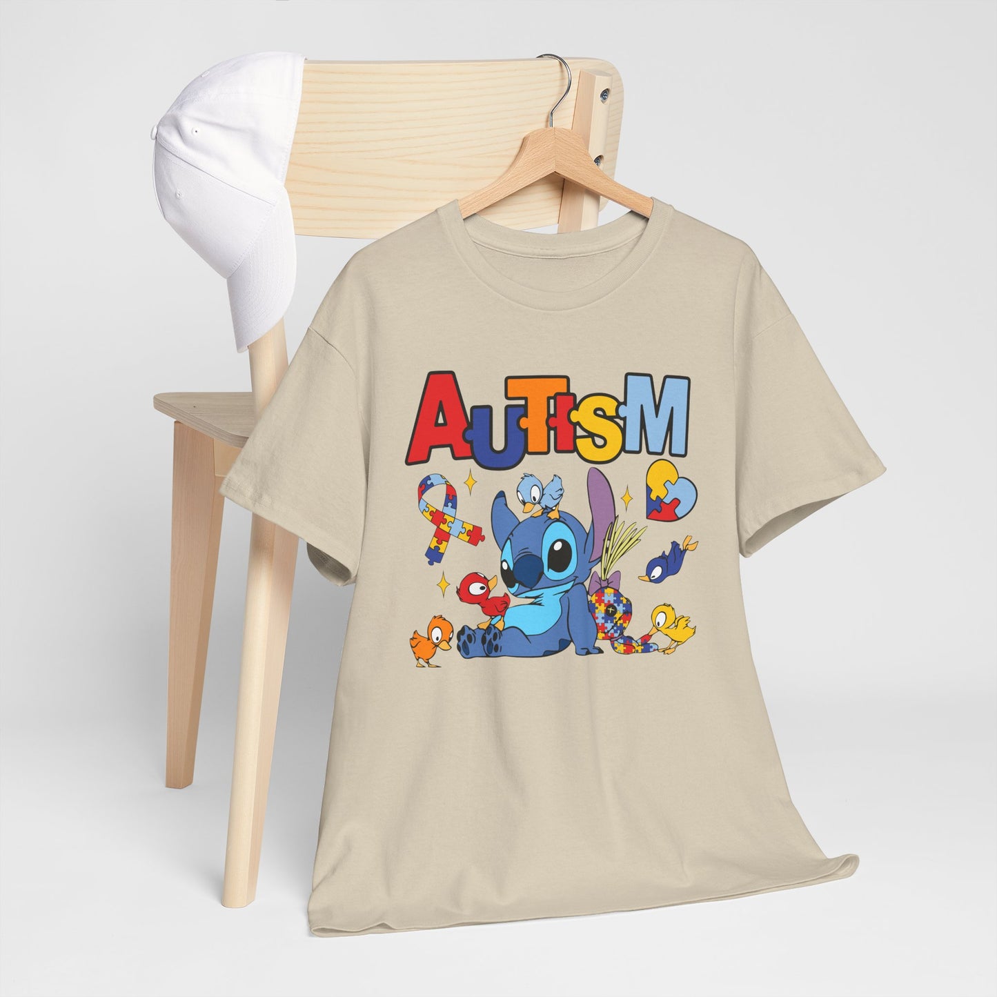 Autism Awareness T-Shirt — Cute Cartoon Character Puzzle-Heart Design