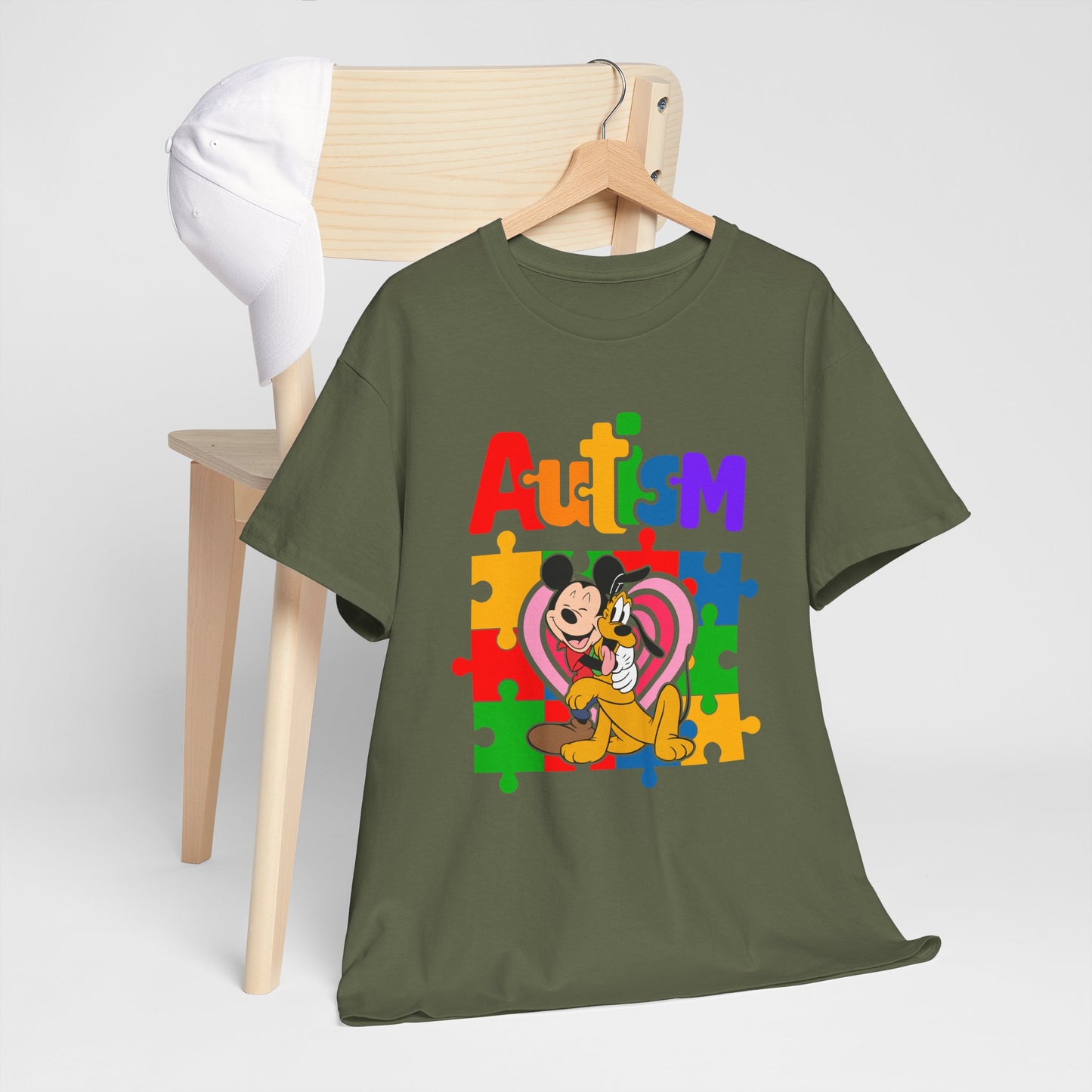 Autism Awareness Puzzle Heart T-Shirt — Colorful Mickey Support Tee