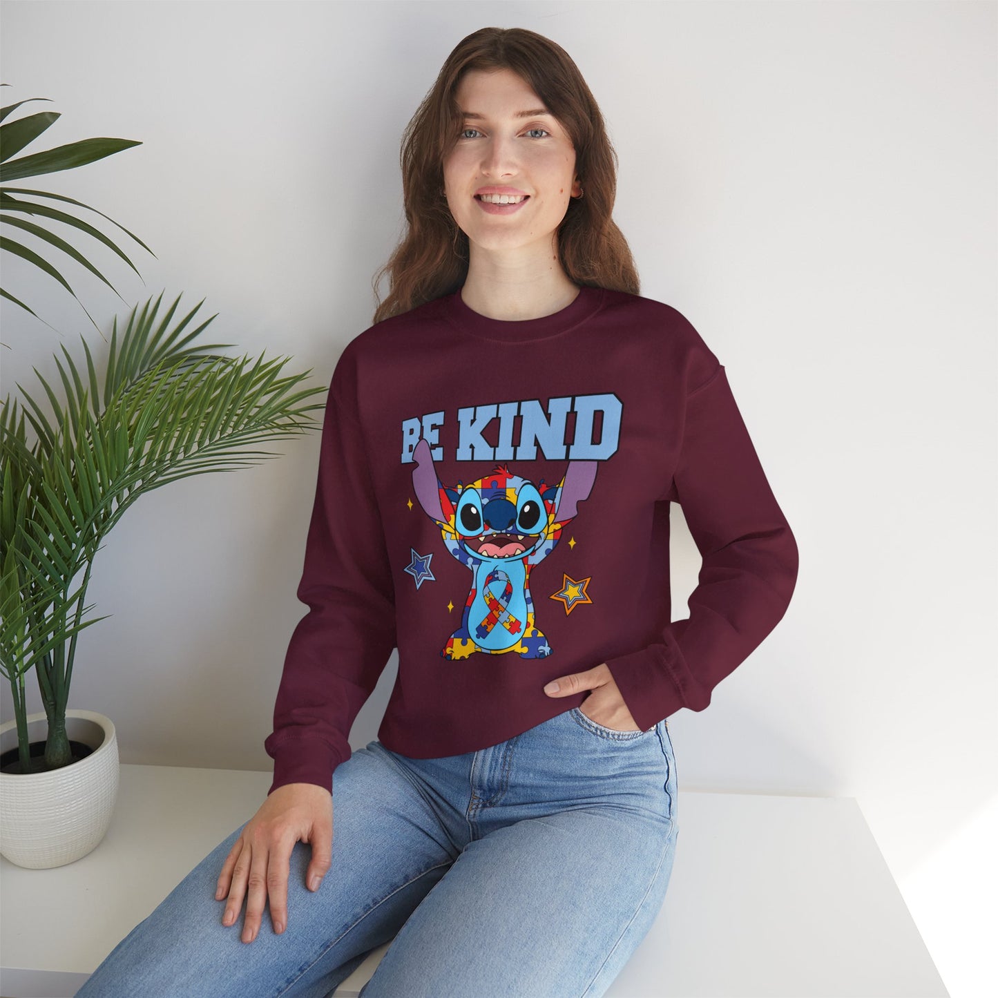Be Kind Crewneck Sweatshirt — Cute Colorful Cartoon Character Graphic