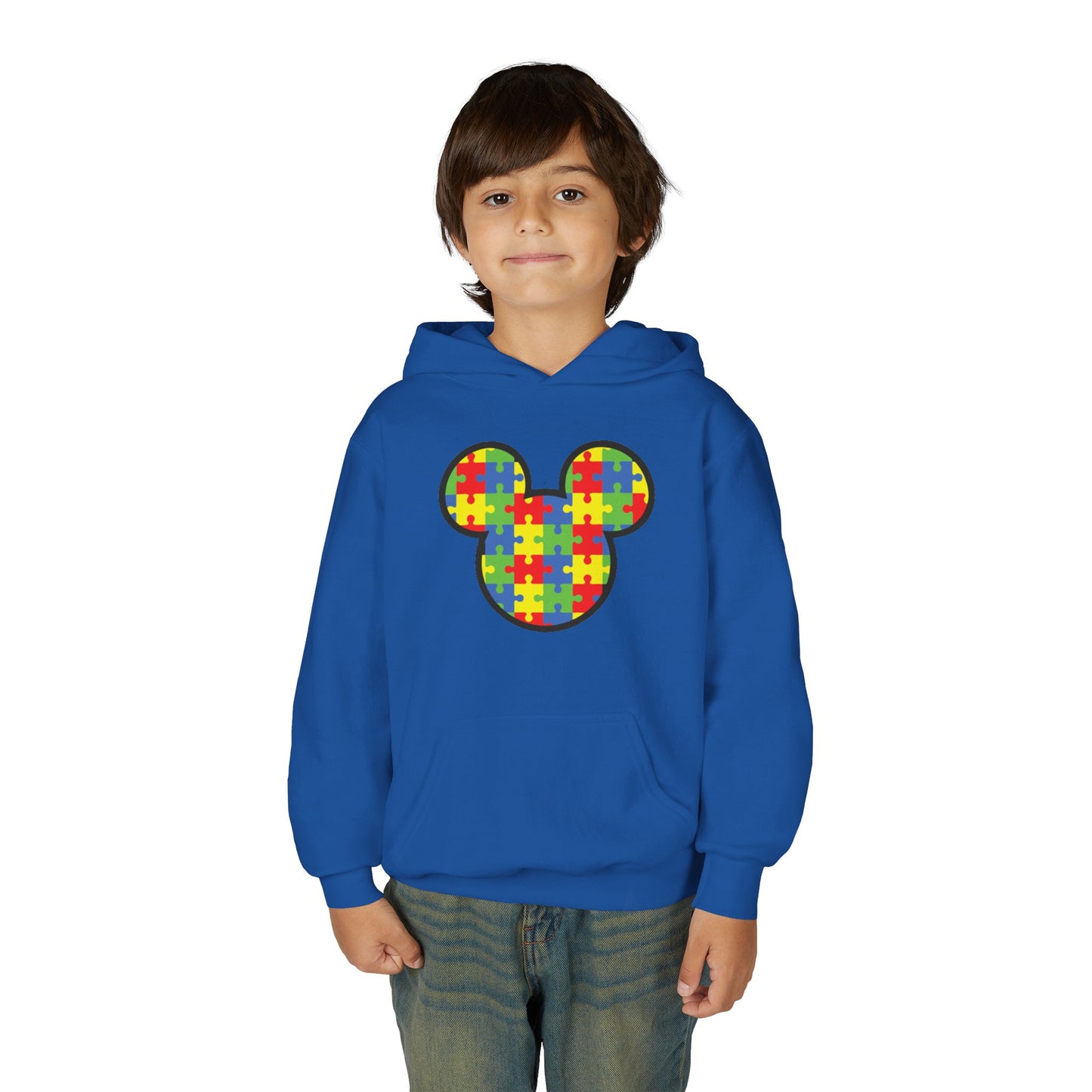 Colorful Puzzle Mickey Mouse Youth Hoodie - Perfect for Autism Awareness