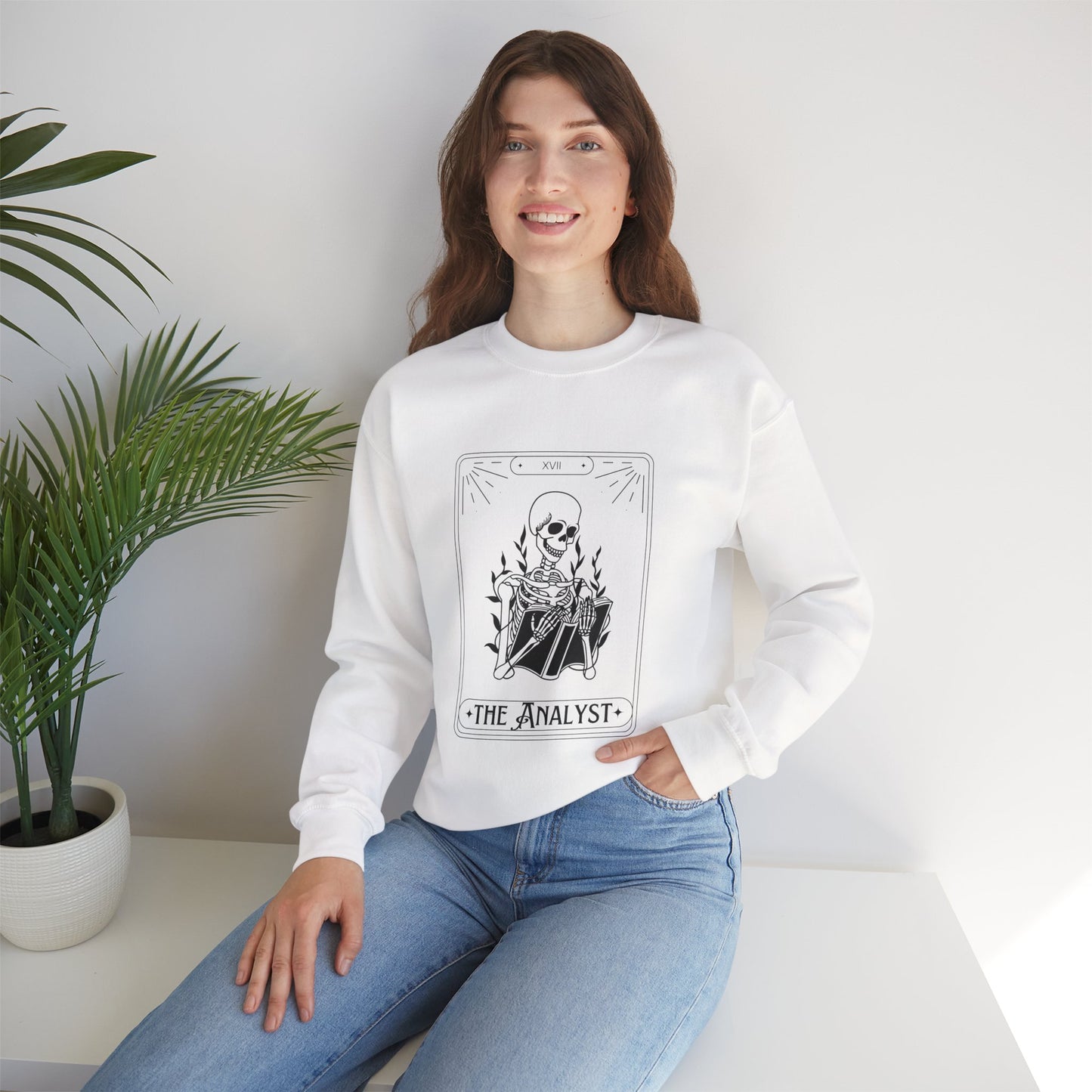 The Analyst Crewneck Sweatshirt — Tarot Skeleton Graphic Pullover