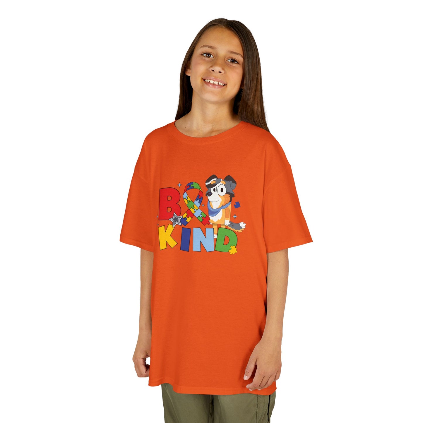Kids Tee — "Be Kind" Colorful Autism Awareness Ribbon Design