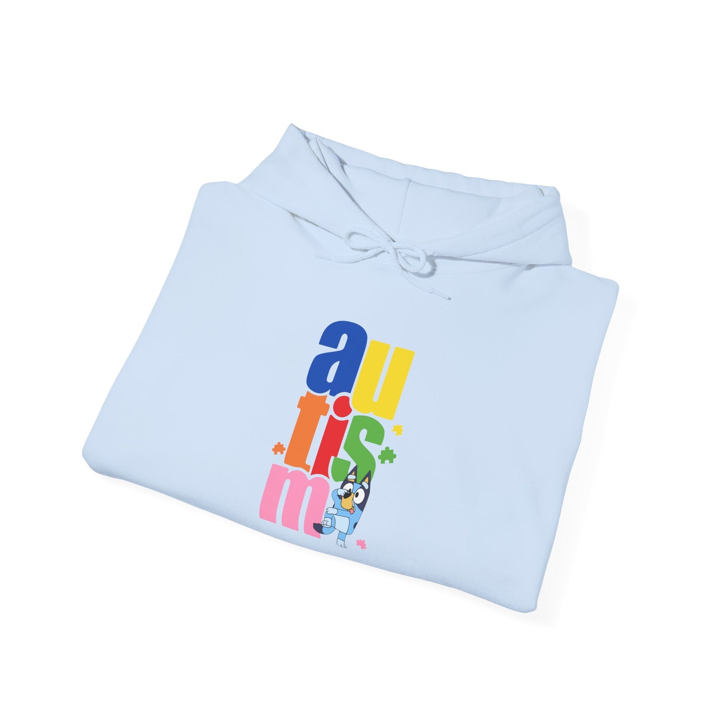 Autism Awareness Hoodie — Colorful Vertical “autism” Design