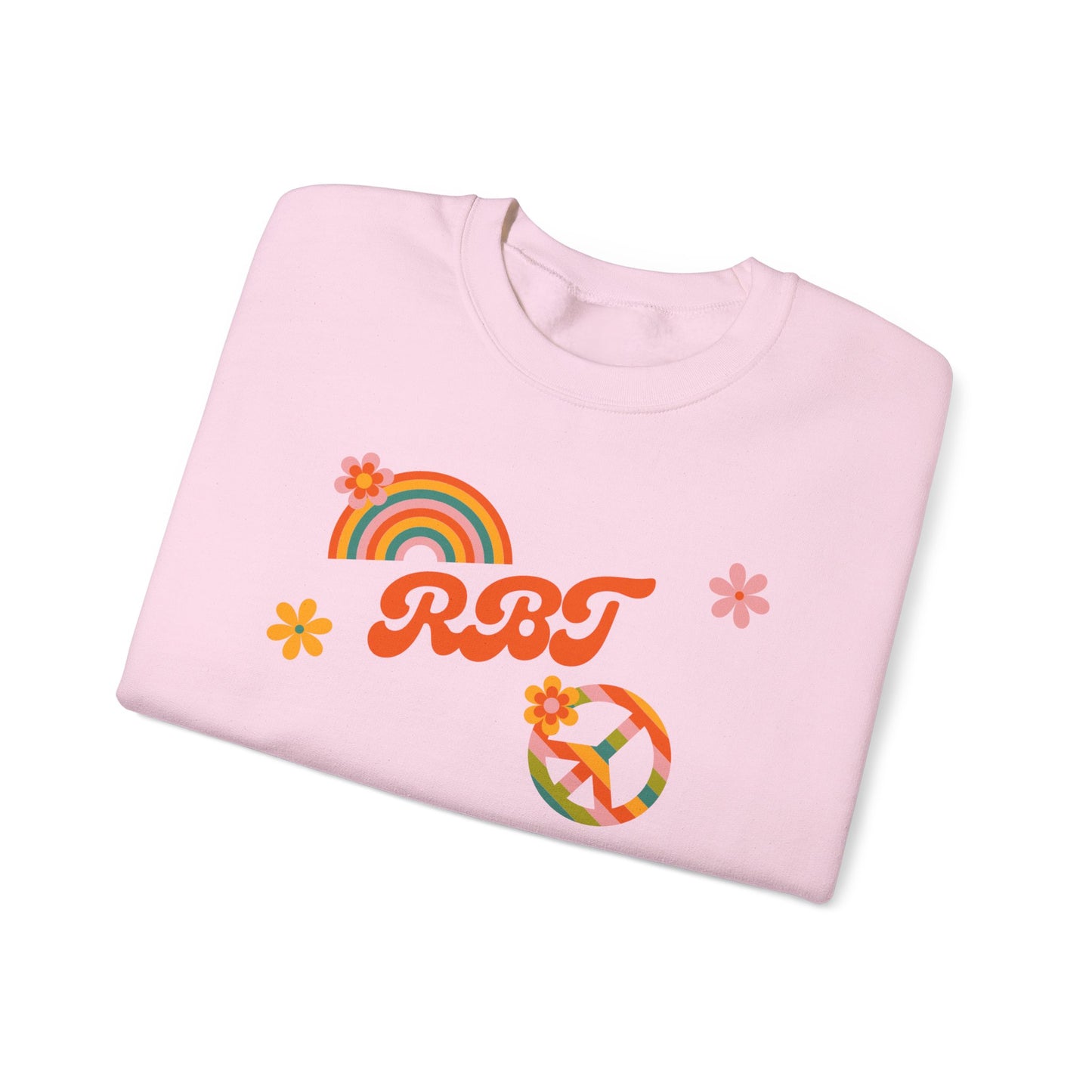 Retro Peace Rainbow Crewneck Sweatshirt — RBT Floral Groovy Design