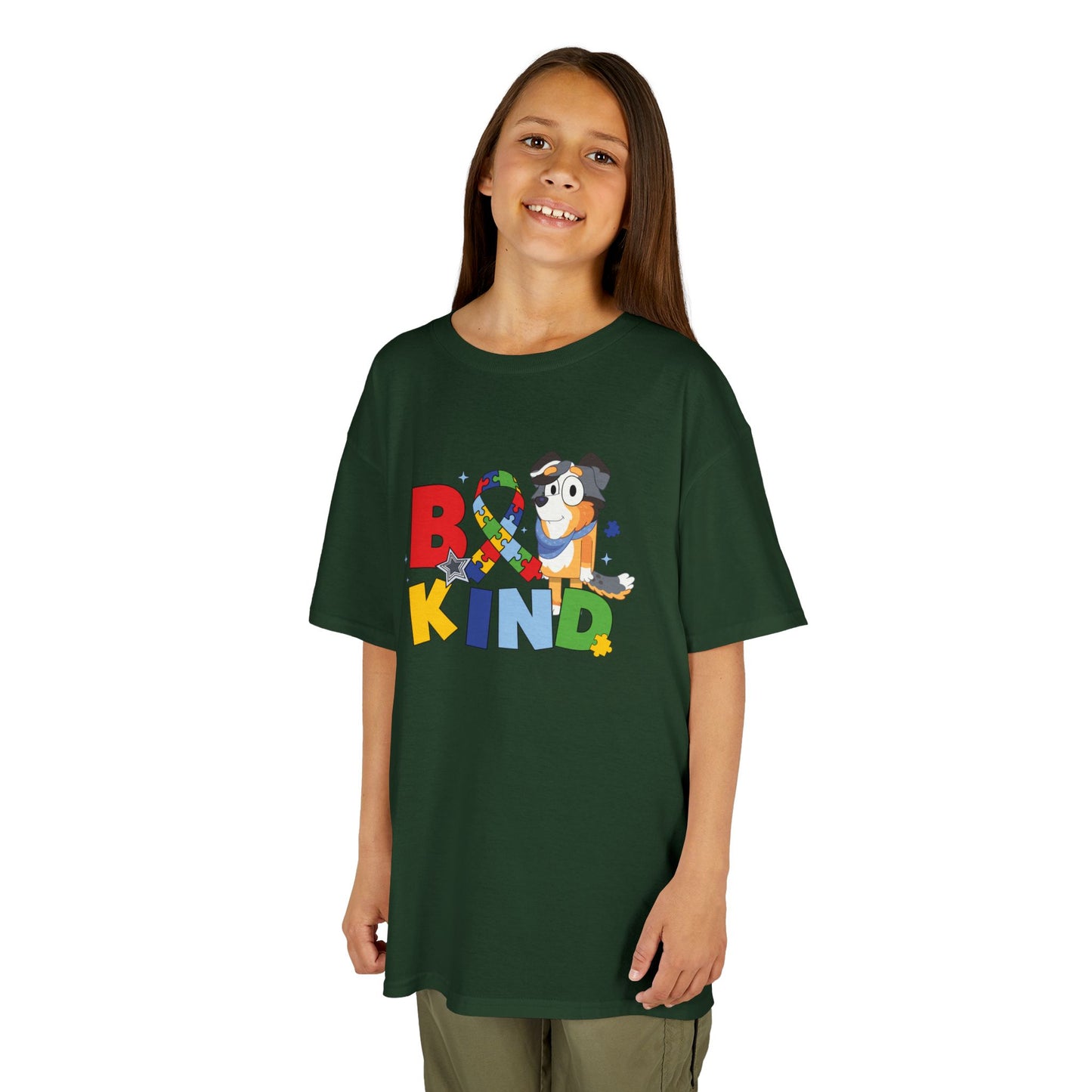 Kids Tee — "Be Kind" Colorful Autism Awareness Ribbon Design