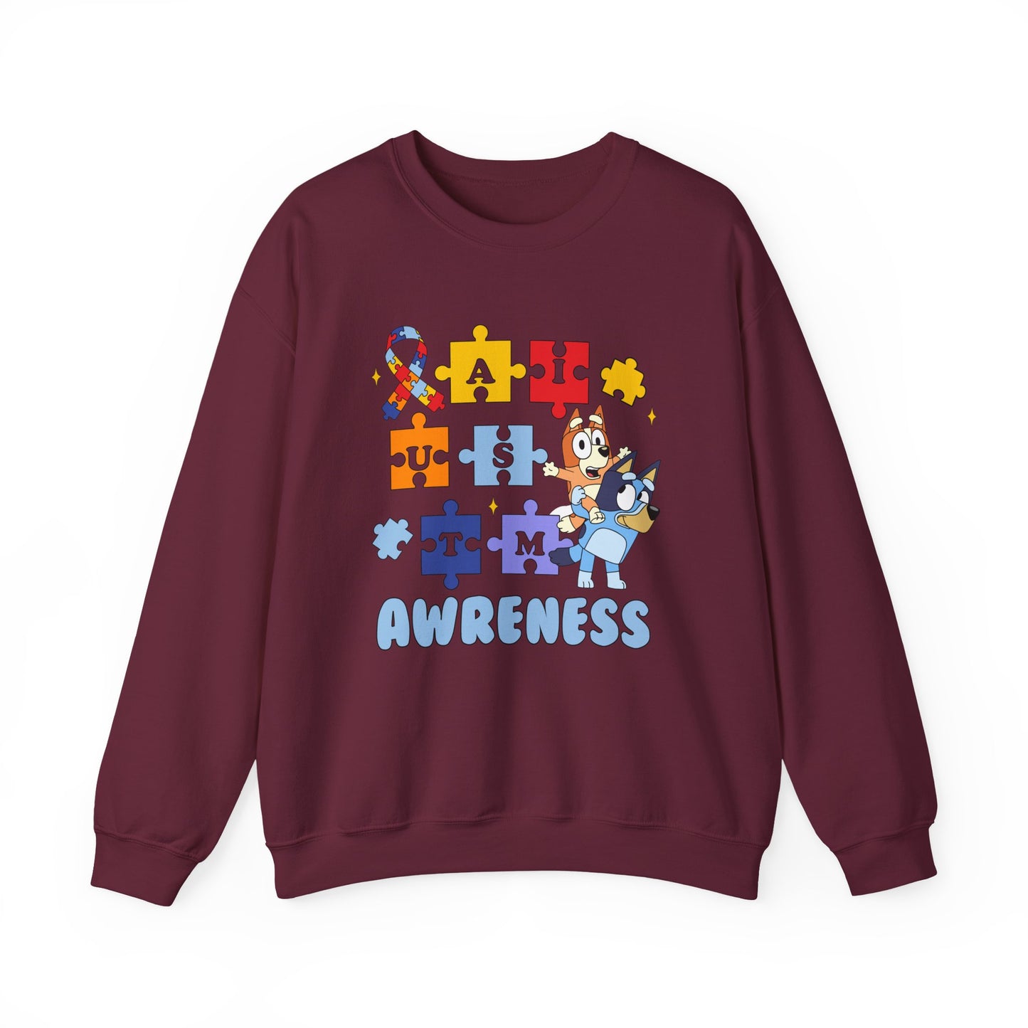 Autism Awareness Crewneck Sweatshirt — Puzzle Ribbon Support Design