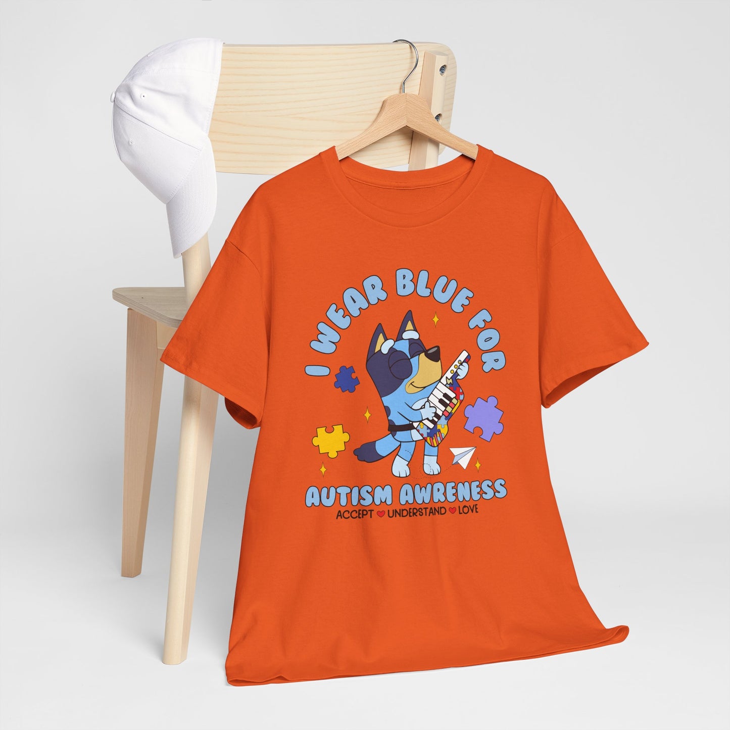 Autism Awareness T-Shirt — "I Wear Blue For" Cute Cat Puzzle Design