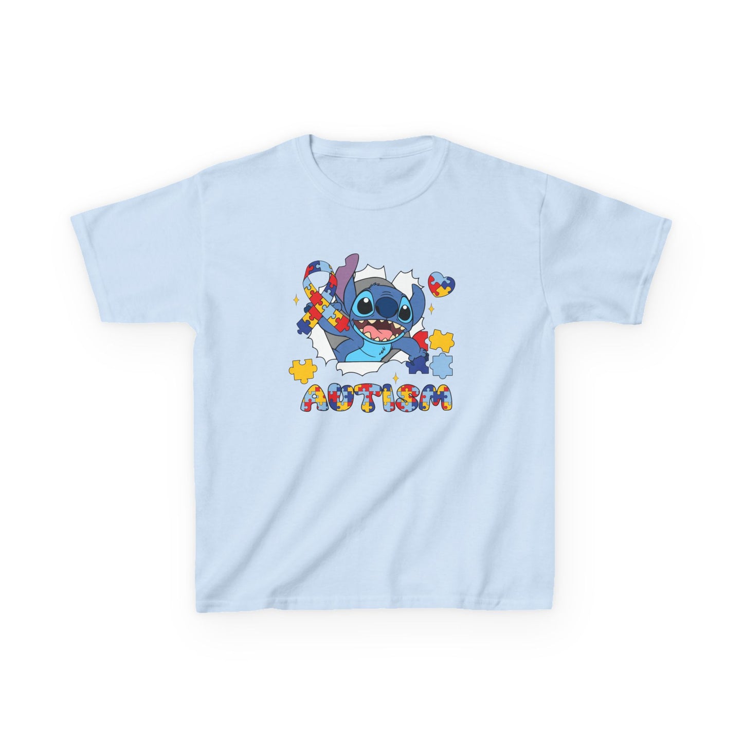 Kids Tee — Cute Stitch Autism Puzzle Heart Design