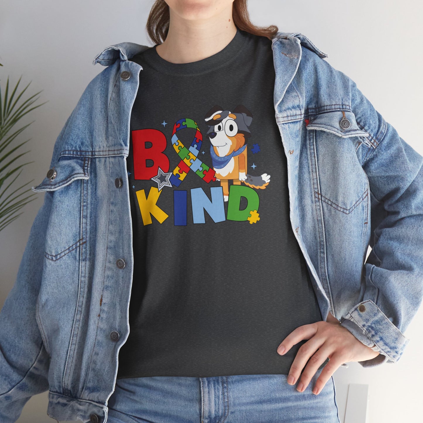 Be Kind Bluey Family T-Shirt — Colorful Rainbow Letters with Cute Design