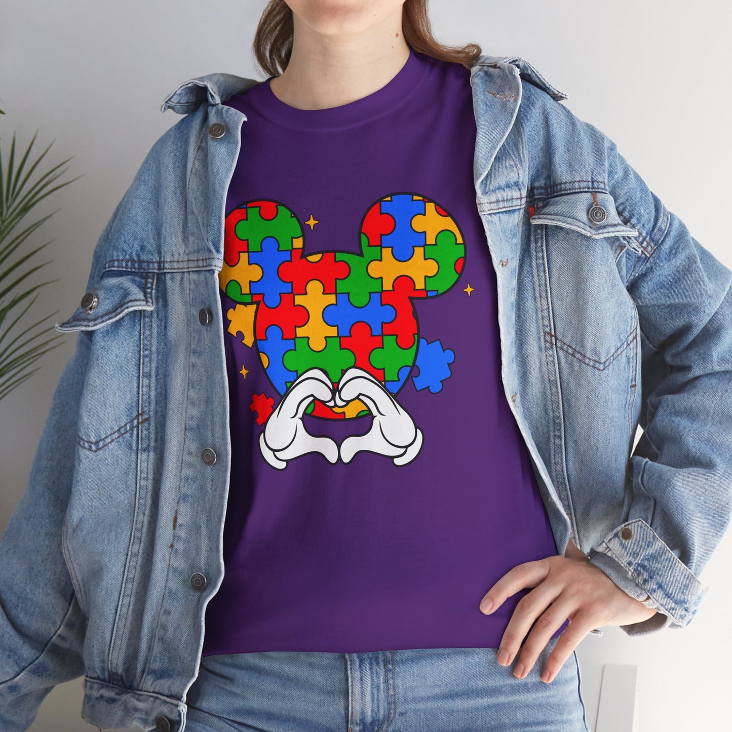 Autism Puzzle Mickey Ears T-Shirt — Colorful Puzzle Piece Heart Tee