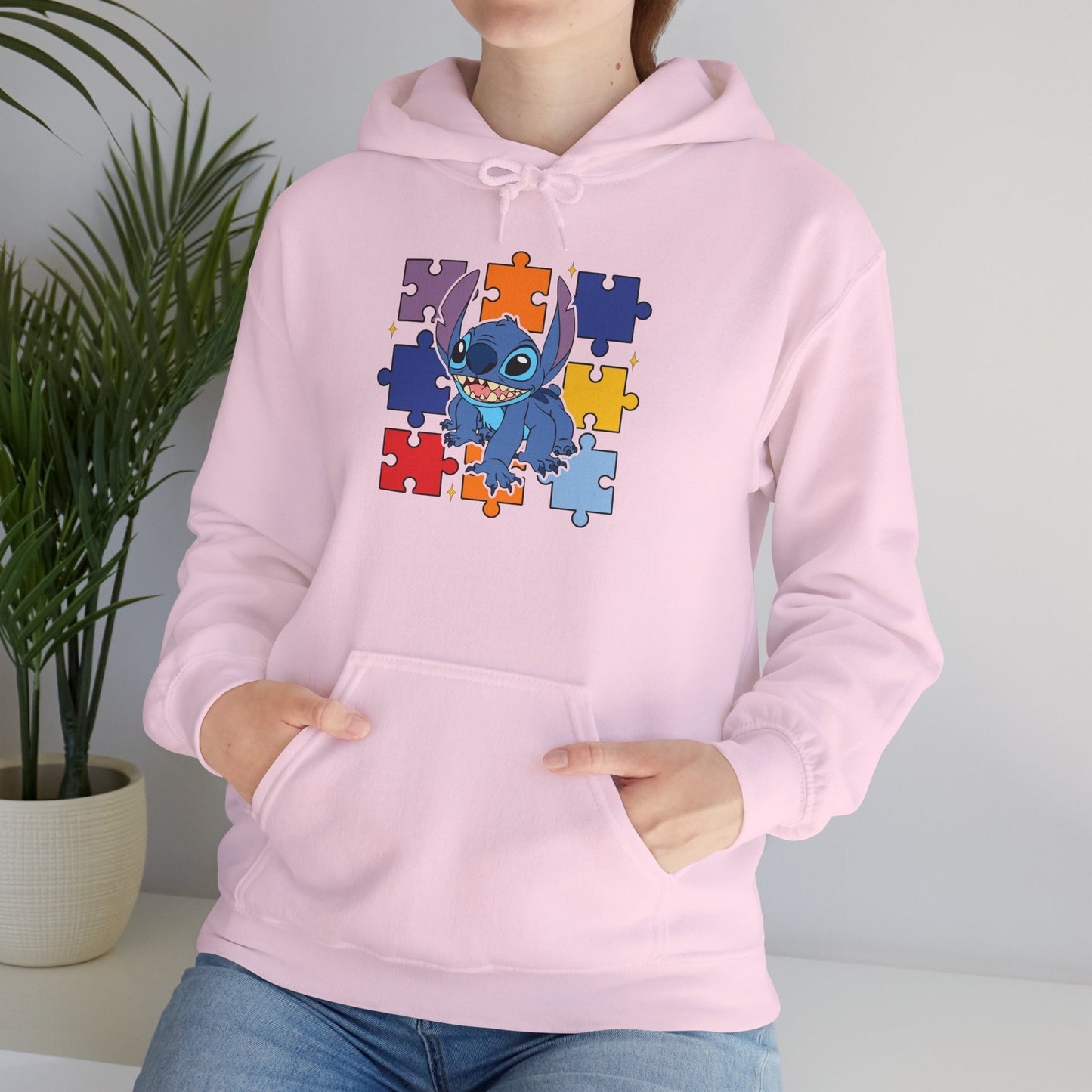Autism Puzzle Heart Hoodie — Cute Blue Character Puzzle Piece Awareness Sweatshirt