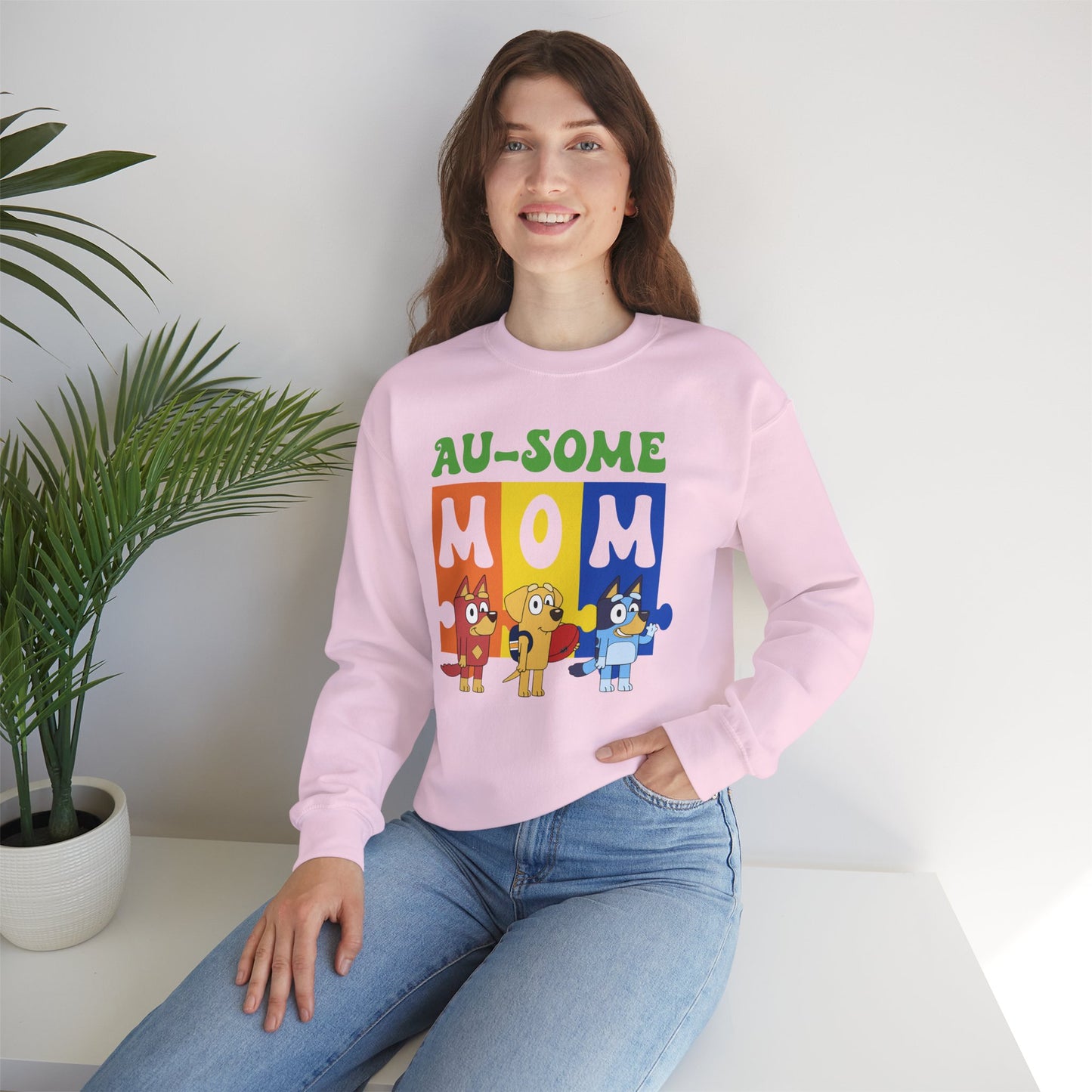 Au-some Mom Sweatshirt — Colorful Kids’ Puzzle Dog Mom Gift
