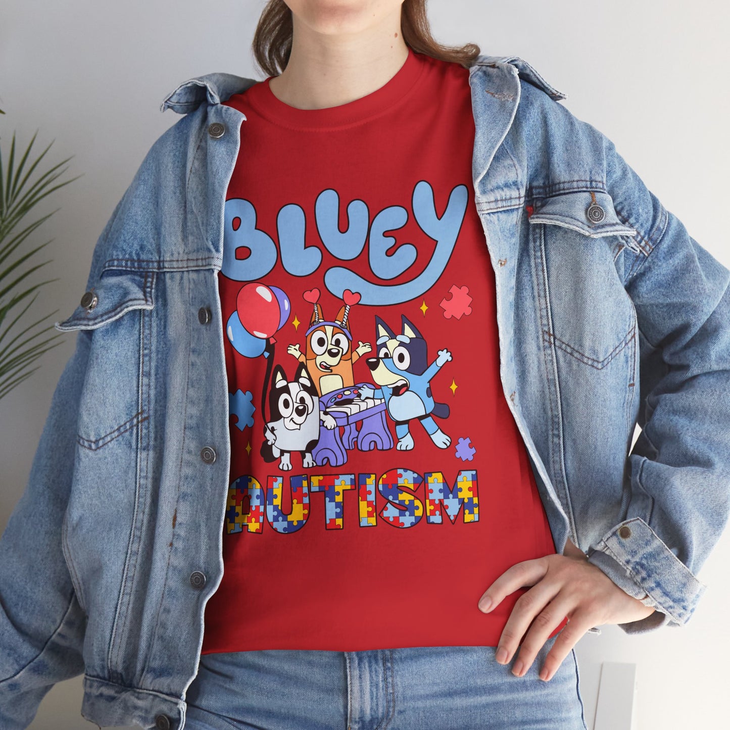 Bluey Autism Puzzle-Pattern T-Shirt