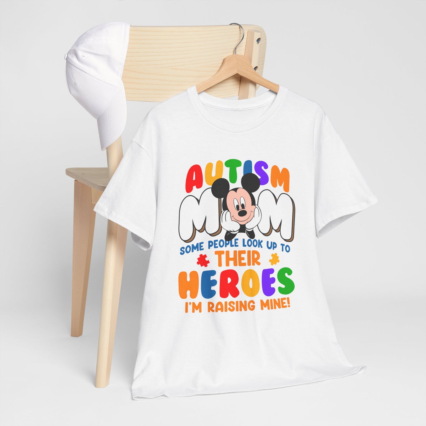 Autism Mom T-Shirt — "Some People Look Up to Their Heroes I'm Raising Mine" Colorful Support Tee