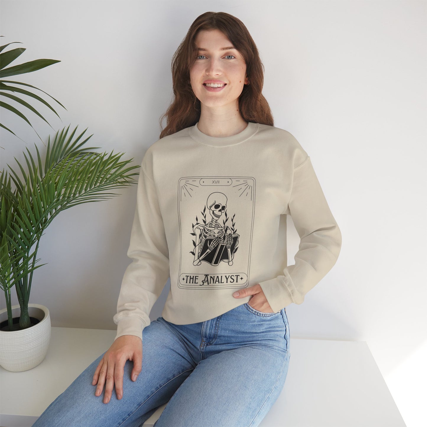 The Analyst Crewneck Sweatshirt — Tarot Skeleton Graphic Pullover