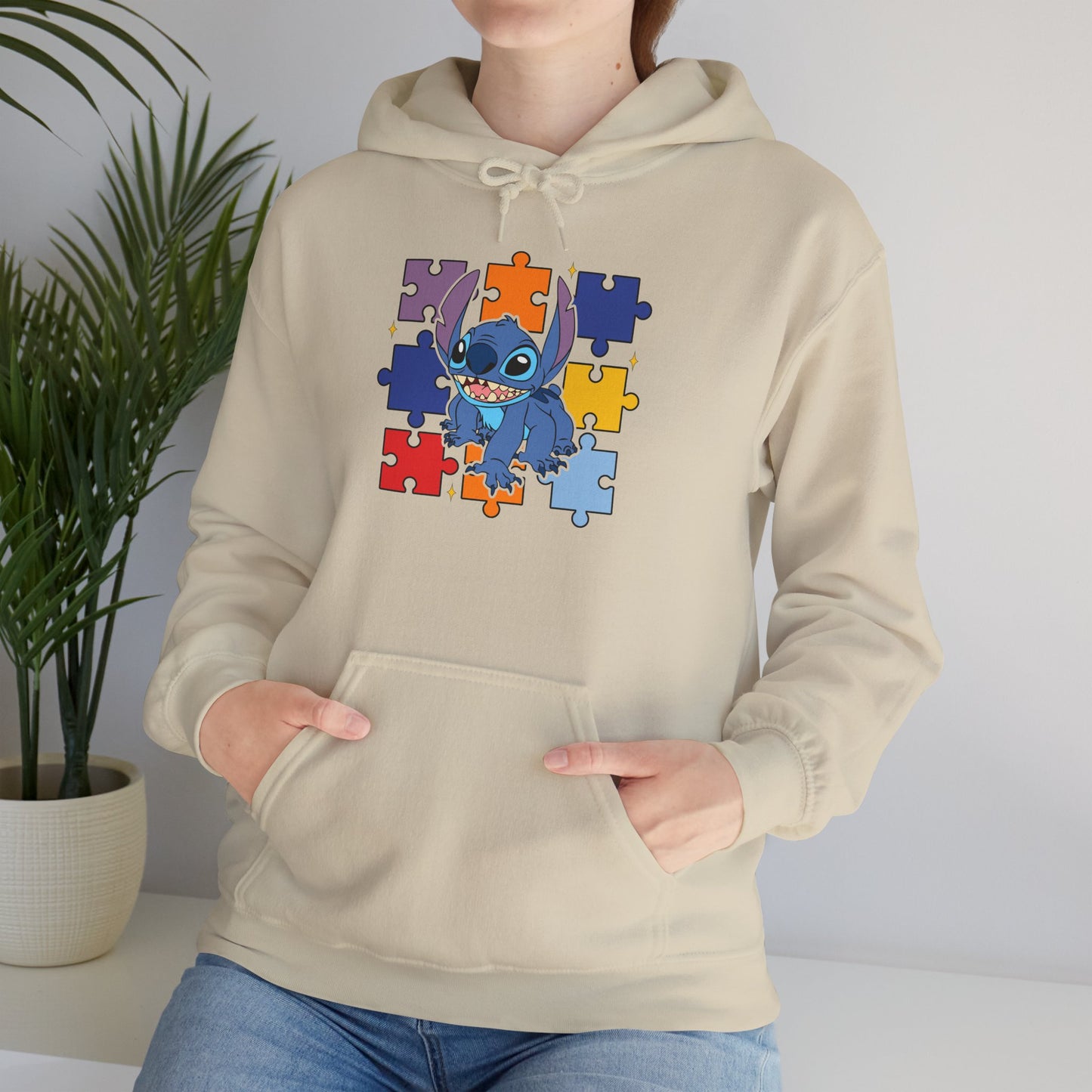 Autism Puzzle Heart Hoodie — Cute Blue Character Puzzle Piece Awareness Sweatshirt
