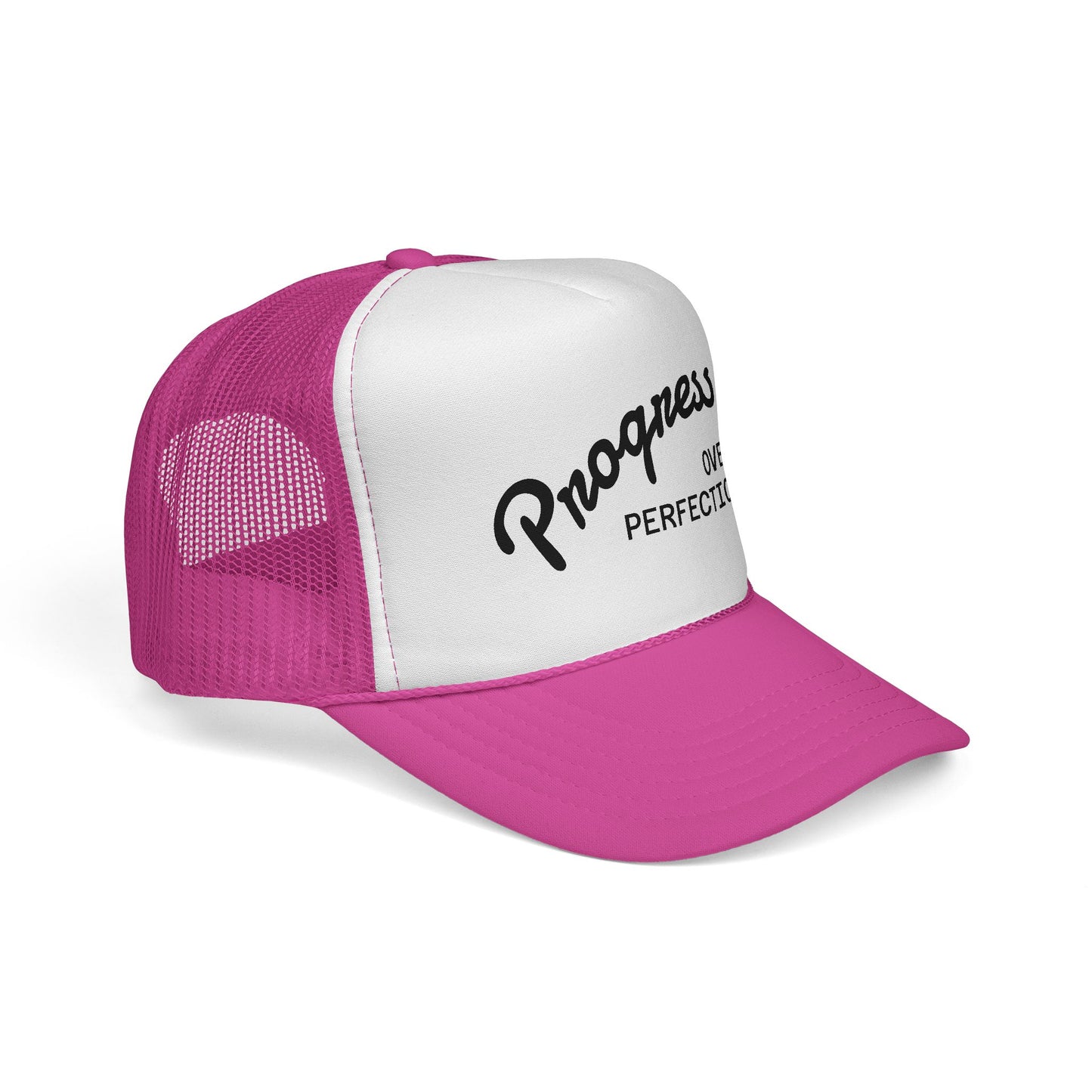 Progress Over Perfection Trucker Cap — Motivational Mesh Baseball Hat